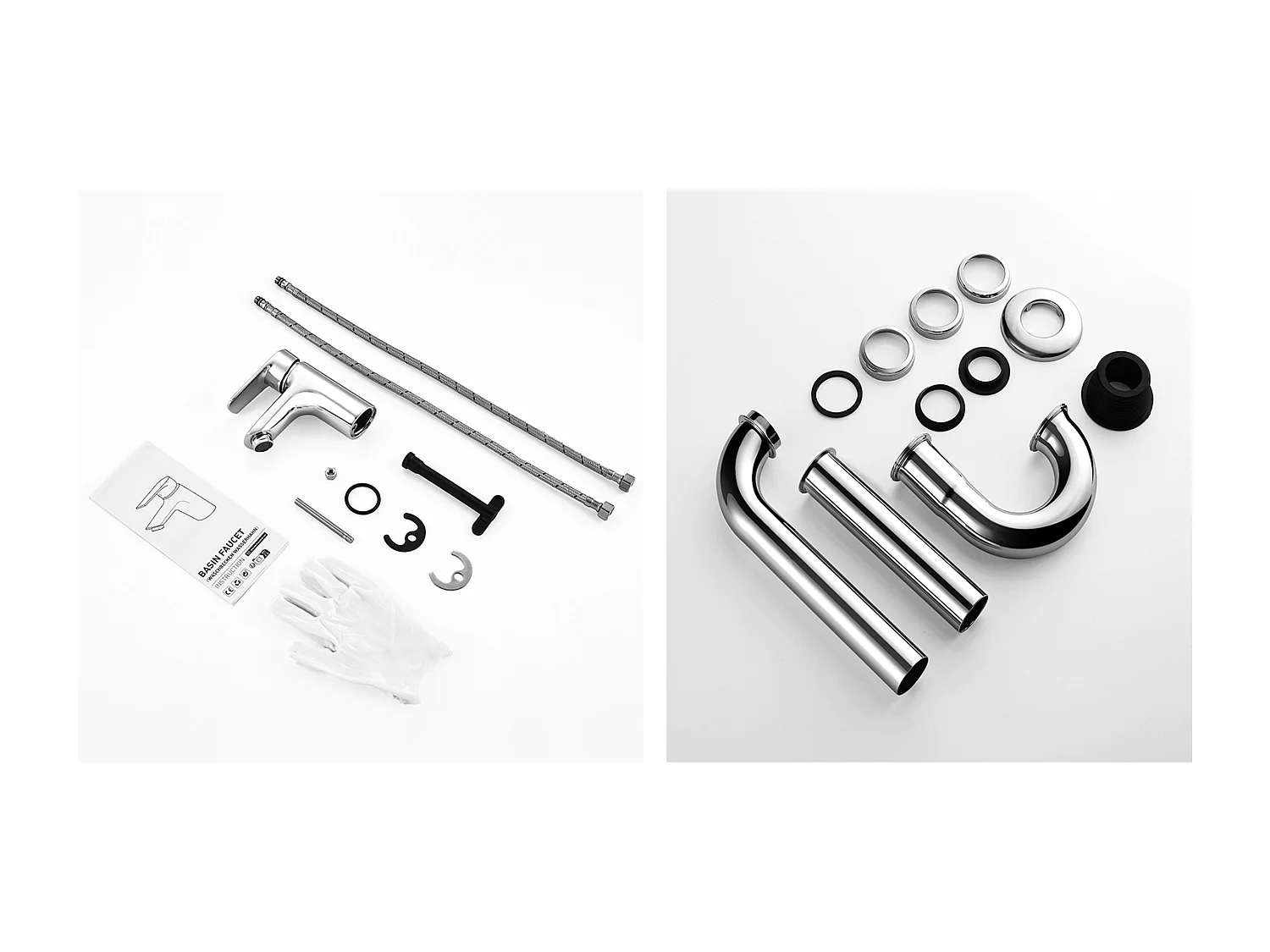 Mitigeur Lavabo Monotrou Chromé avec Trou de Tirette de Vidage,EAU Froide/Chaude+Siphon Lavabo Forme U Tube Siphon Anti-odeurs,Siphon Ø32 mm