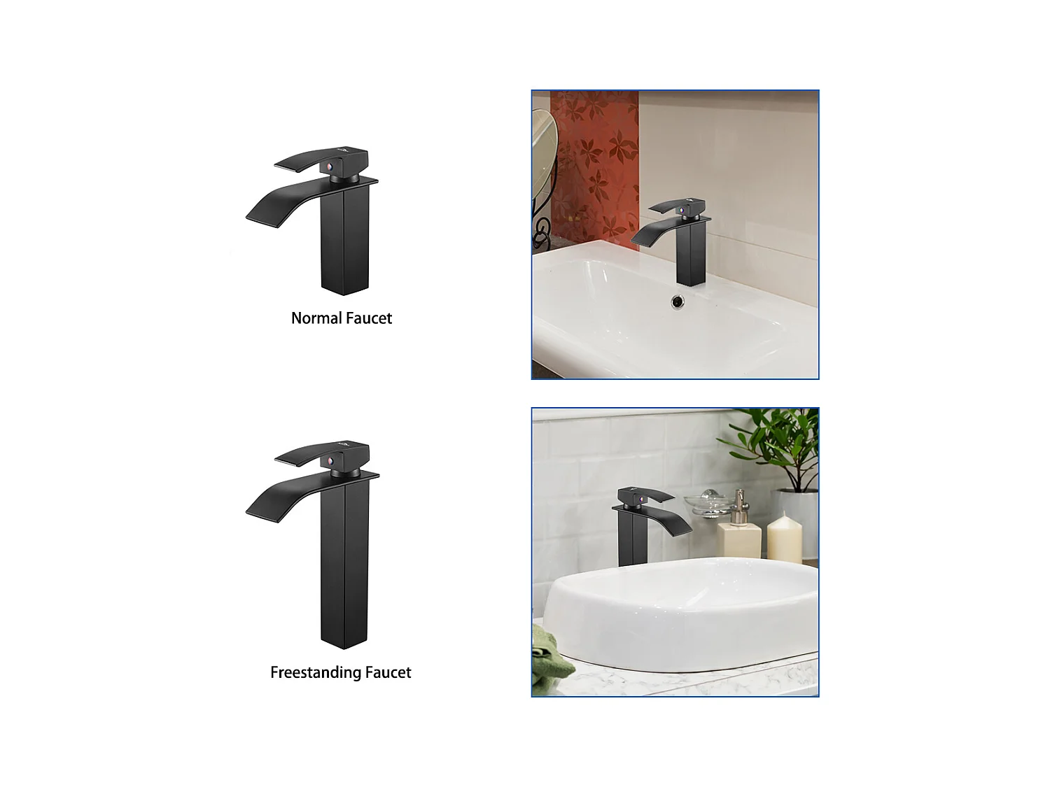 2 piezas grifo de lavabo en cascada mezclador negro moderno grifo de baño para grifos de fregadero de encimera adecuado para lavabo,Modelo UE