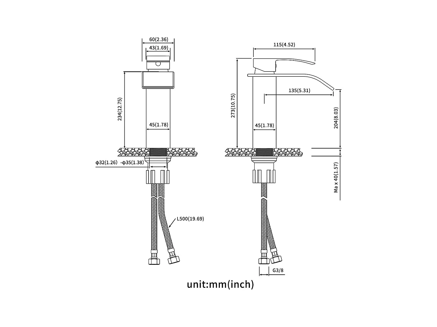 2 piezas grifo de lavabo en cascada mezclador negro moderno grifo de baño para grifos de fregadero de encimera adecuado para lavabo,Modelo UE