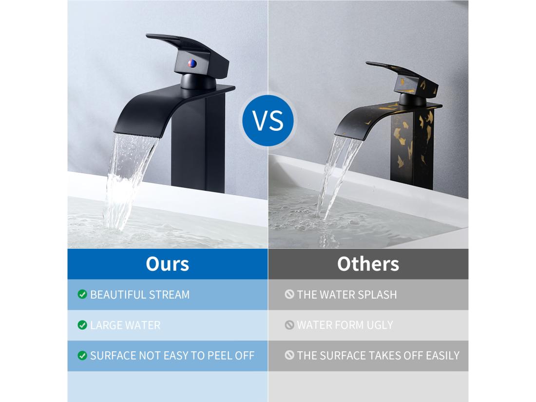 vente unique AuraLum Max 2PCS Mitigeur Robinet Lavabo Cascade Noir Moderne Mitigeur Robinet Salle Bain pour Vasque à Poser Robinetterie pour lavabo EU Modèle