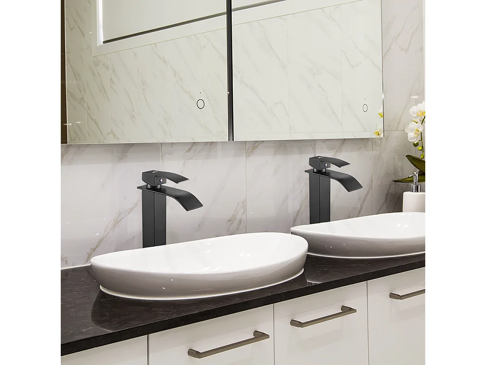 2 piezas grifo de lavabo en cascada mezclador negro moderno grifo de baño para grifos de fregadero de encimera adecuado para lavabo,Modelo UE