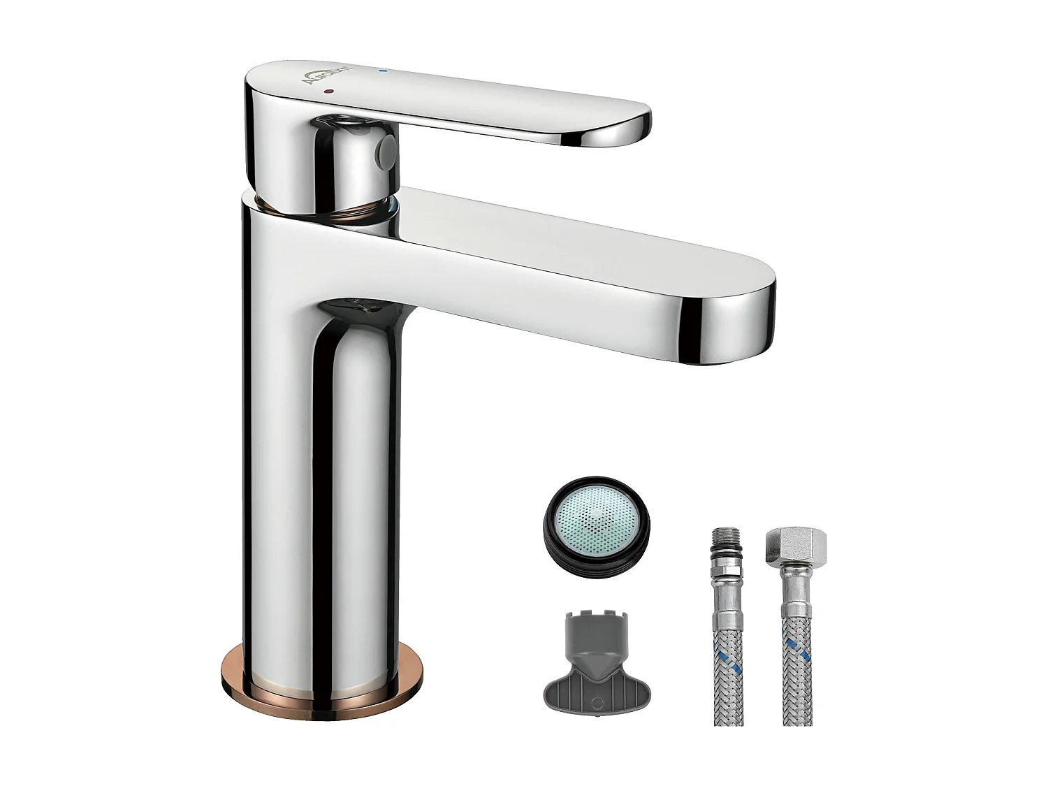 AuraLum Max Moderno Grifo Baño,Diseño Elegante Grifo Lavabo, MitigeUr de Latón, Agua Caliente y Fría Disponible, Grifos Cromados G 3/8,Modelo UE