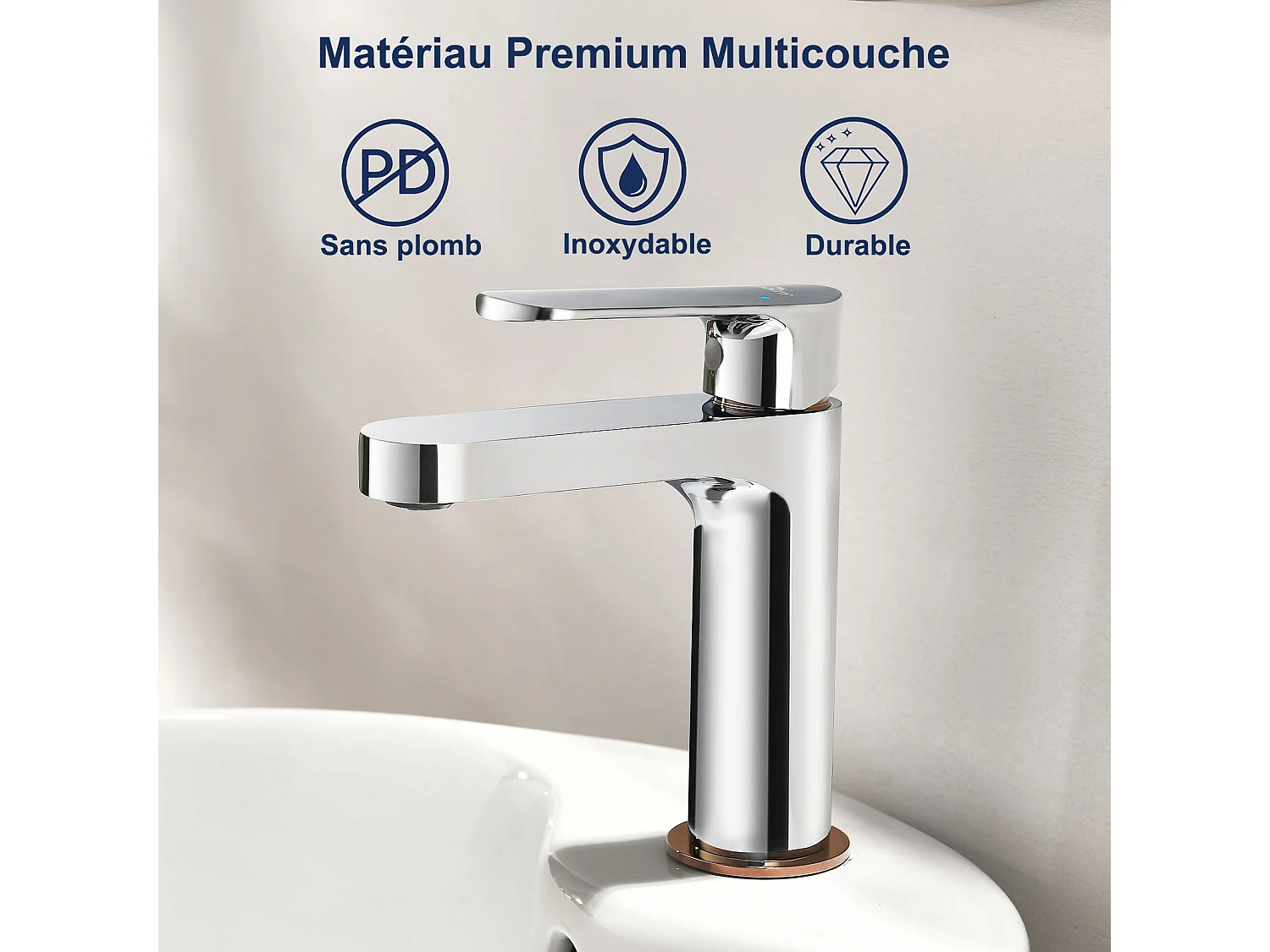 AuraLum Max Moderne Badkamerkraan, Stijlvolle Wastafelkraan, Messing Mengkraan, Warm/Koud Water Beschikbaar, Verchroomde Kranen, EU Model