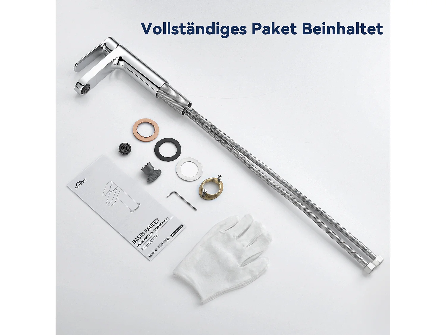 AuraLum Max Moderne Badkamerkraan, Stijlvolle Wastafelkraan, Messing Mengkraan, Warm/Koud Water Beschikbaar, Verchroomde Kranen, EU Model