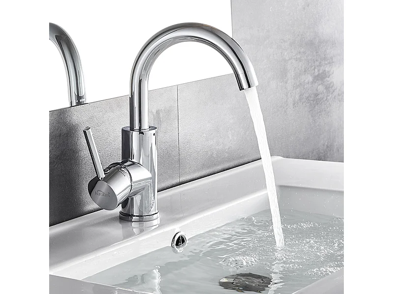 AuraLum Max Grifo Lavabo Baño Forma en U Caño Alto Mezclador de Lavabo Cromado Brillante Rotativo 360° Grifo Mezclador Lavabo Moderno,Modelo UE