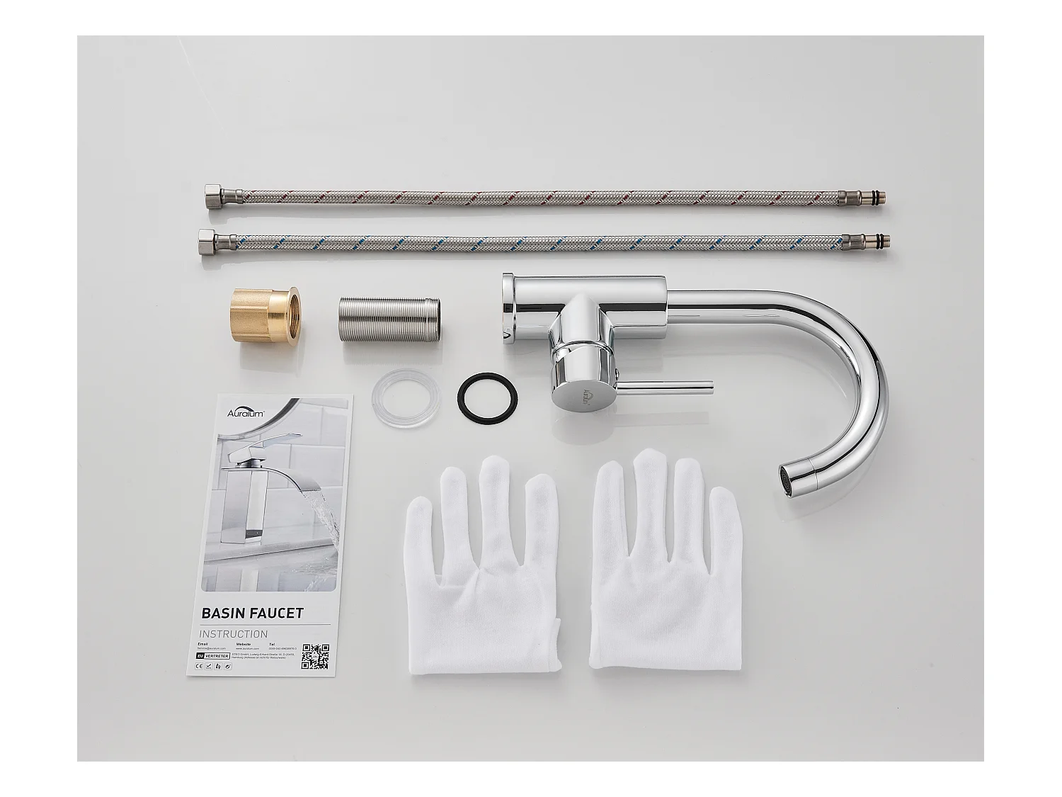 AuraLum Max Grifo Lavabo Baño Forma en U Caño Alto Mezclador de Lavabo Cromado Brillante Rotativo 360° Grifo Mezclador Lavabo Moderno,Modelo UE