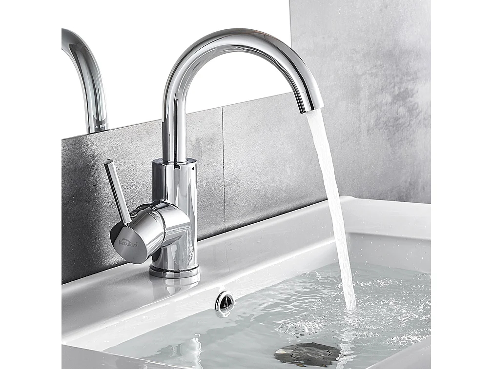 AuraLum Max Robinet Lavabo Salle Bain Forme en U Bec Haut Mitigeur de Lavabo Chromé Brillant Rotatif 360° Robinet Mitigeur Lavabo Moderne,EU Modèle
