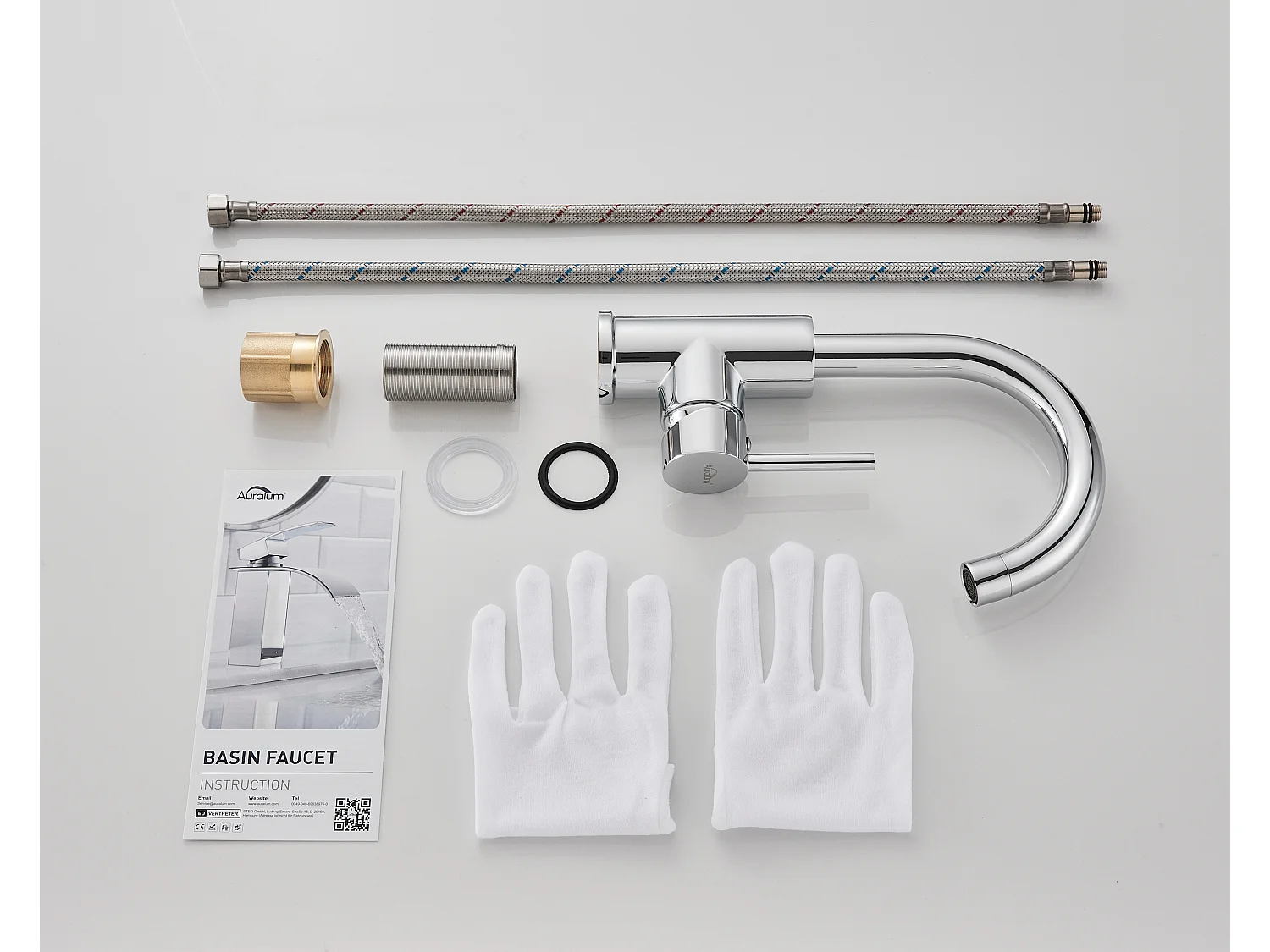 AuraLum Max Robinet Lavabo Salle Bain Forme en U Bec Haut Mitigeur de Lavabo Chromé Brillant Rotatif 360° Robinet Mitigeur Lavabo Moderne,EU Modèle