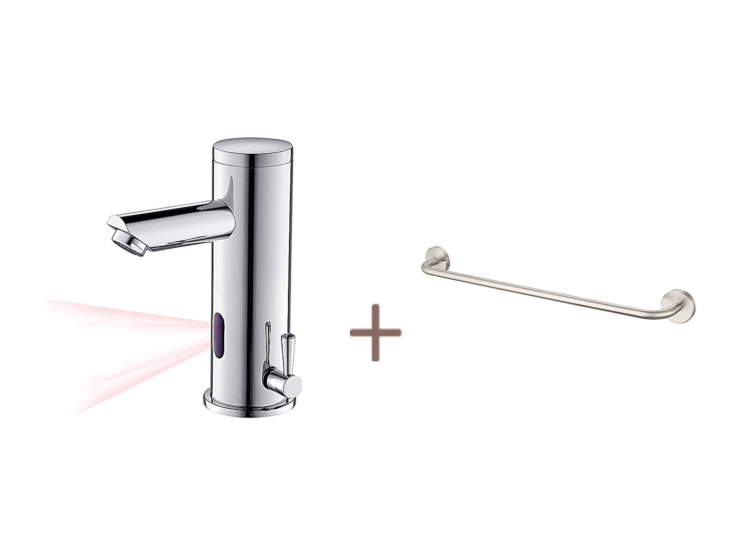 Auralum max Wastafelmengkraan Infrarood Elektronisch Koud/Warm Water Messing Chroom+60cm Handdoekhouder Badkamer Zelfklevend of Boren