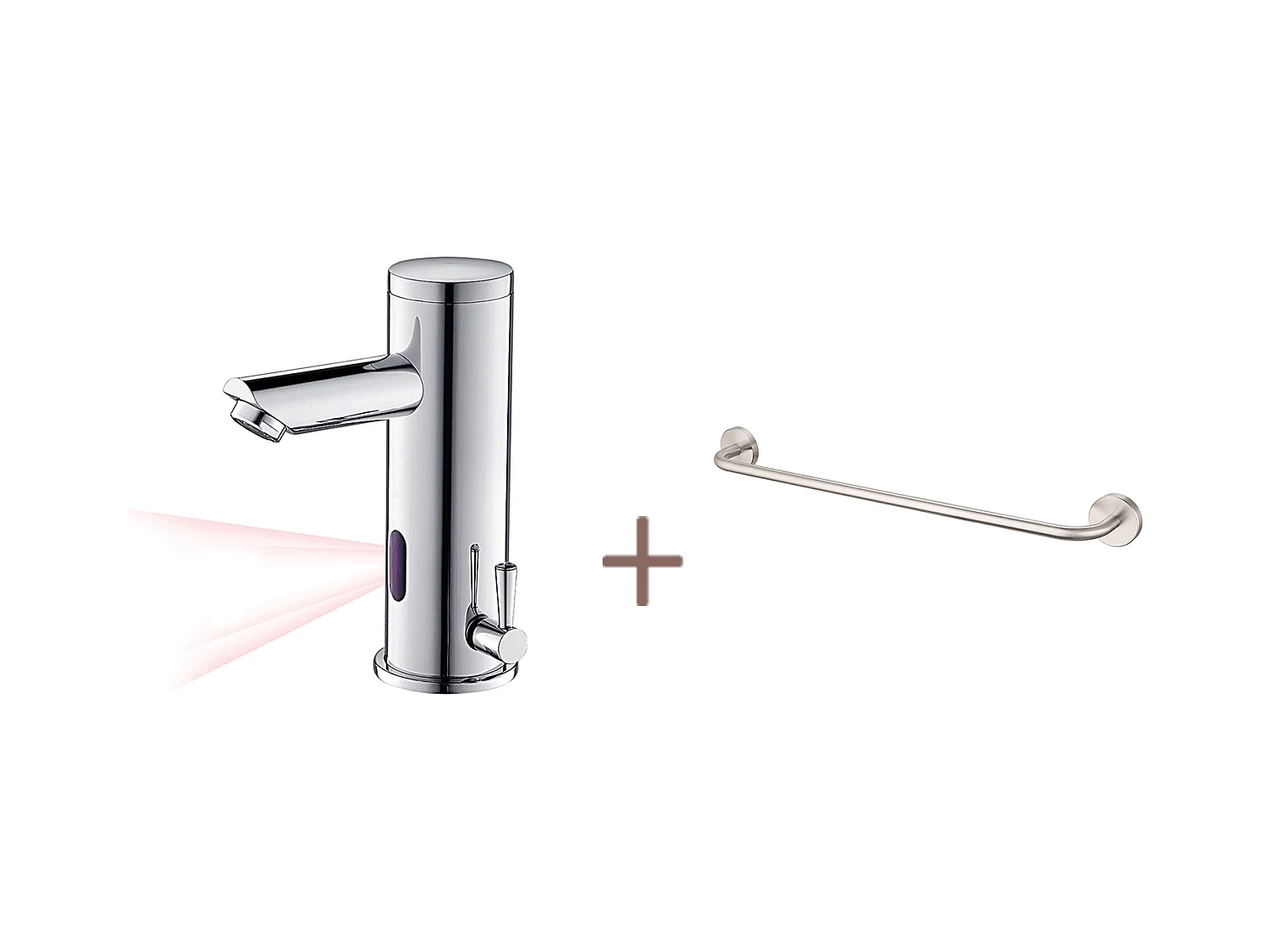 Auralum max Wastafelmengkraan Infrarood Elektronisch Koud/Warm Water Messing Chroom+60cm Handdoekhouder Badkamer Zelfklevend of Boren