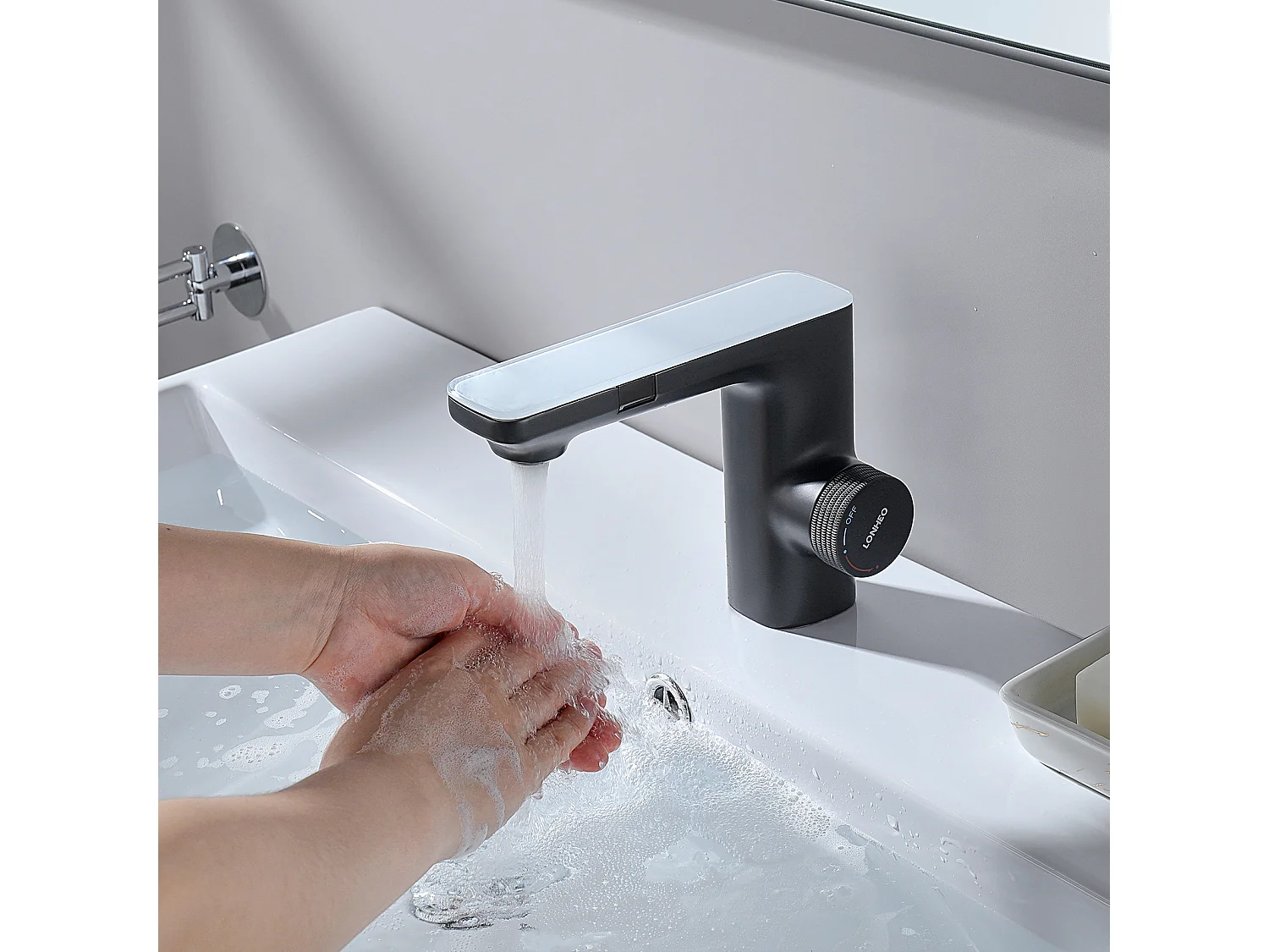 Lonheo Max Wastafelmengkraan Intelligente Automatische Infraroodsensor, Elektronische Warm/Koud Water Infrarood Mengkraan, Zwart, Messing, EU Model