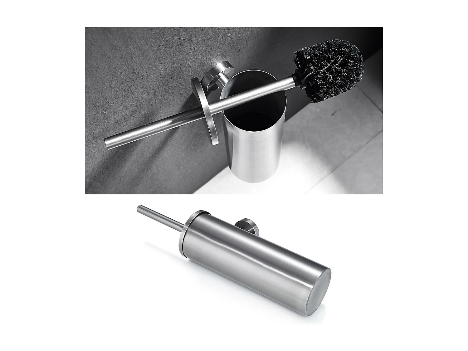 Arc Mezclador Lavabo de Latón Monoagujero con Espumador Desmontable+Puerta Cepillo Inodoro Acero Inoxidable Cepillo WC Pared