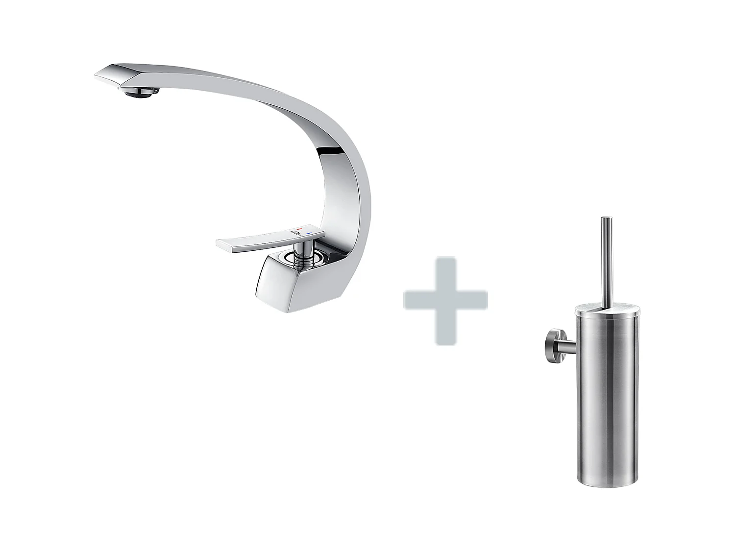 Messing Wastafelmengkraan Met Één Gat Met Afneembare Schuimer + Toi BorstelrekLette RVS Toiletborstel Wandmontage