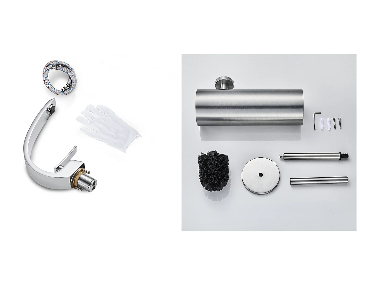 Arc Mitigeur Lavabo en Laiton Monotrou avec Mousseur Démontable+Porte Brosse Toilette Acier Inoxydable Brosse WC Mural