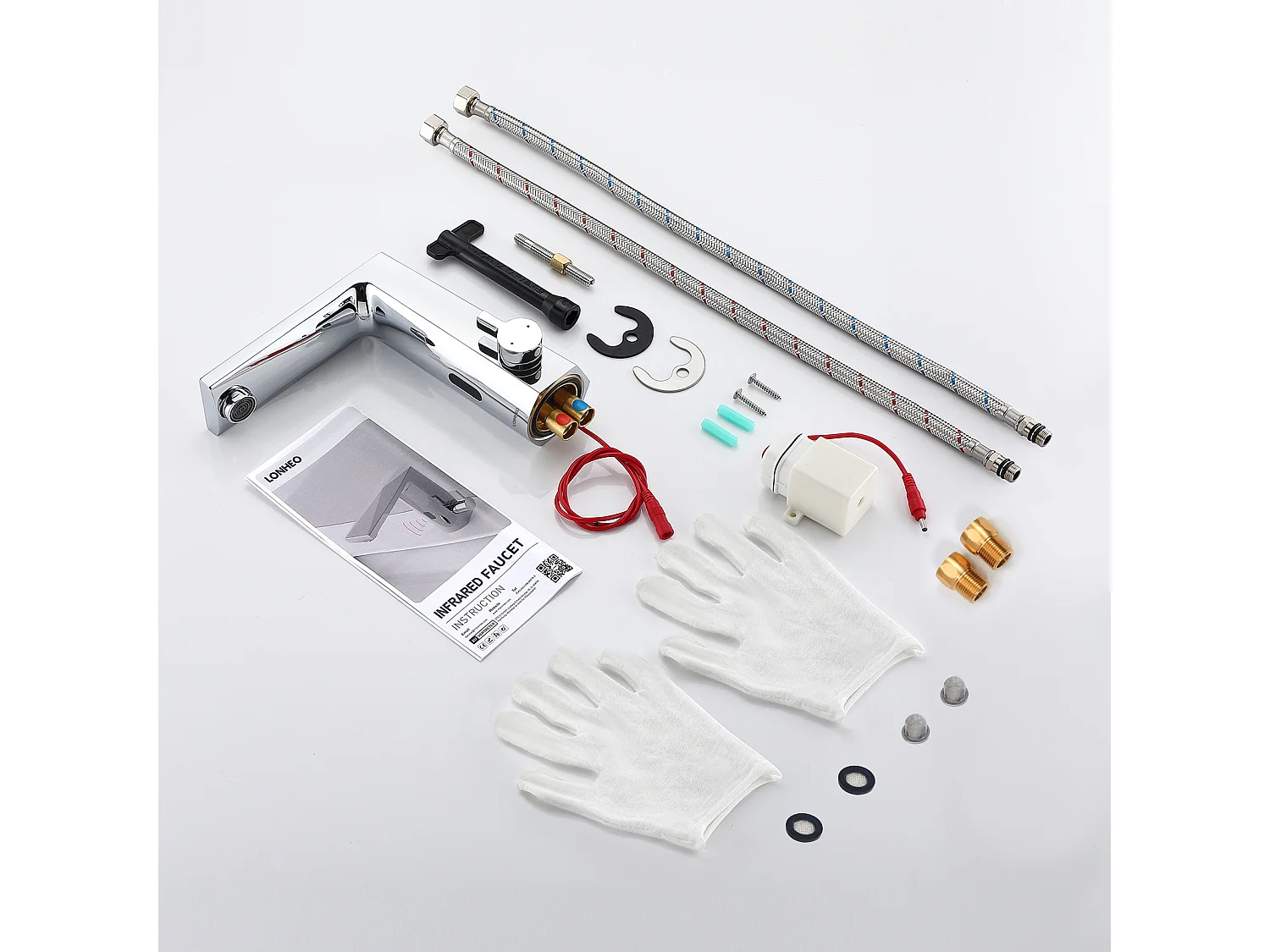 Lonheo Max Mitigeur Lavabo Capteur Infrarouge Intelligent Automatique,  Mitigeur Infrarouge Electronique Chromé en Laiton Eau Chaude Froide,,EU Modèle