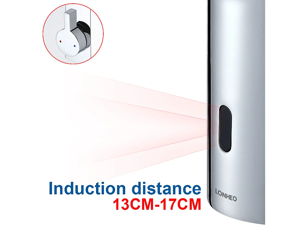 Lonheo Max Mitigeur Lavabo Capteur Infrarouge Intelligent Automatique,  Mitigeur Infrarouge Electronique Chromé en Laiton Eau Chaude Froide,,EU Modèle