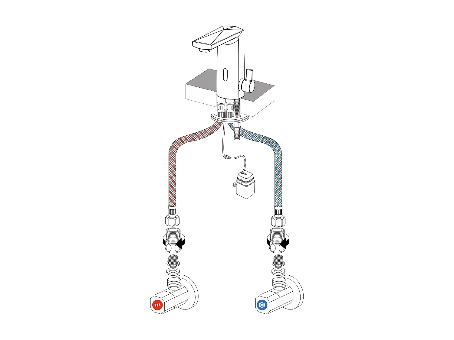 Lonheo Max Mitigeur Lavabo Capteur Infrarouge Intelligent Automatique,  Mitigeur Infrarouge Electronique Chromé en Laiton Eau Chaude Froide,,EU Modèle