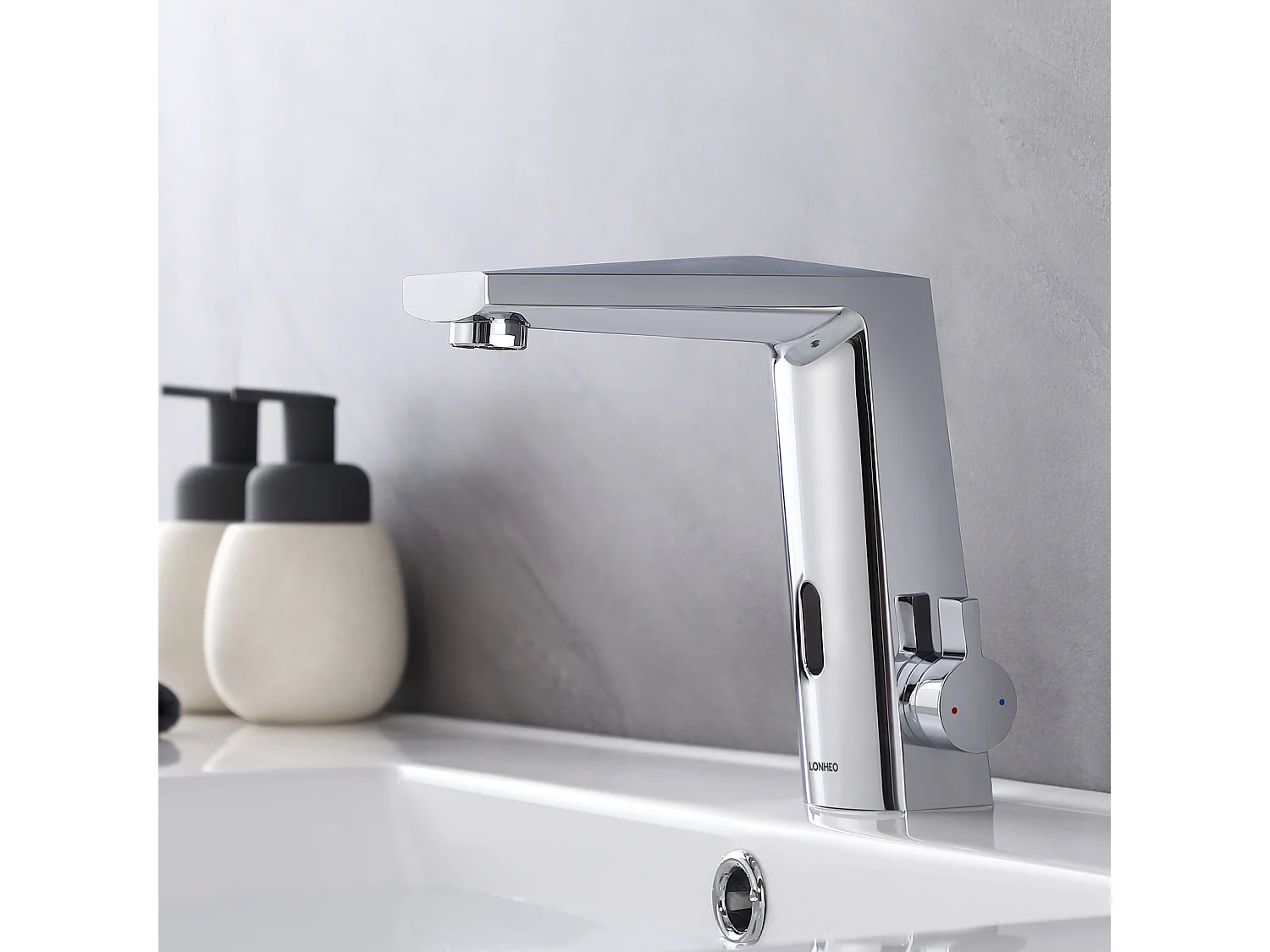 Lonheo Max Mitigeur Lavabo Capteur Infrarouge Intelligent Automatique,  Mitigeur Infrarouge Electronique Chromé en Laiton Eau Chaude Froide,,EU Modèle
