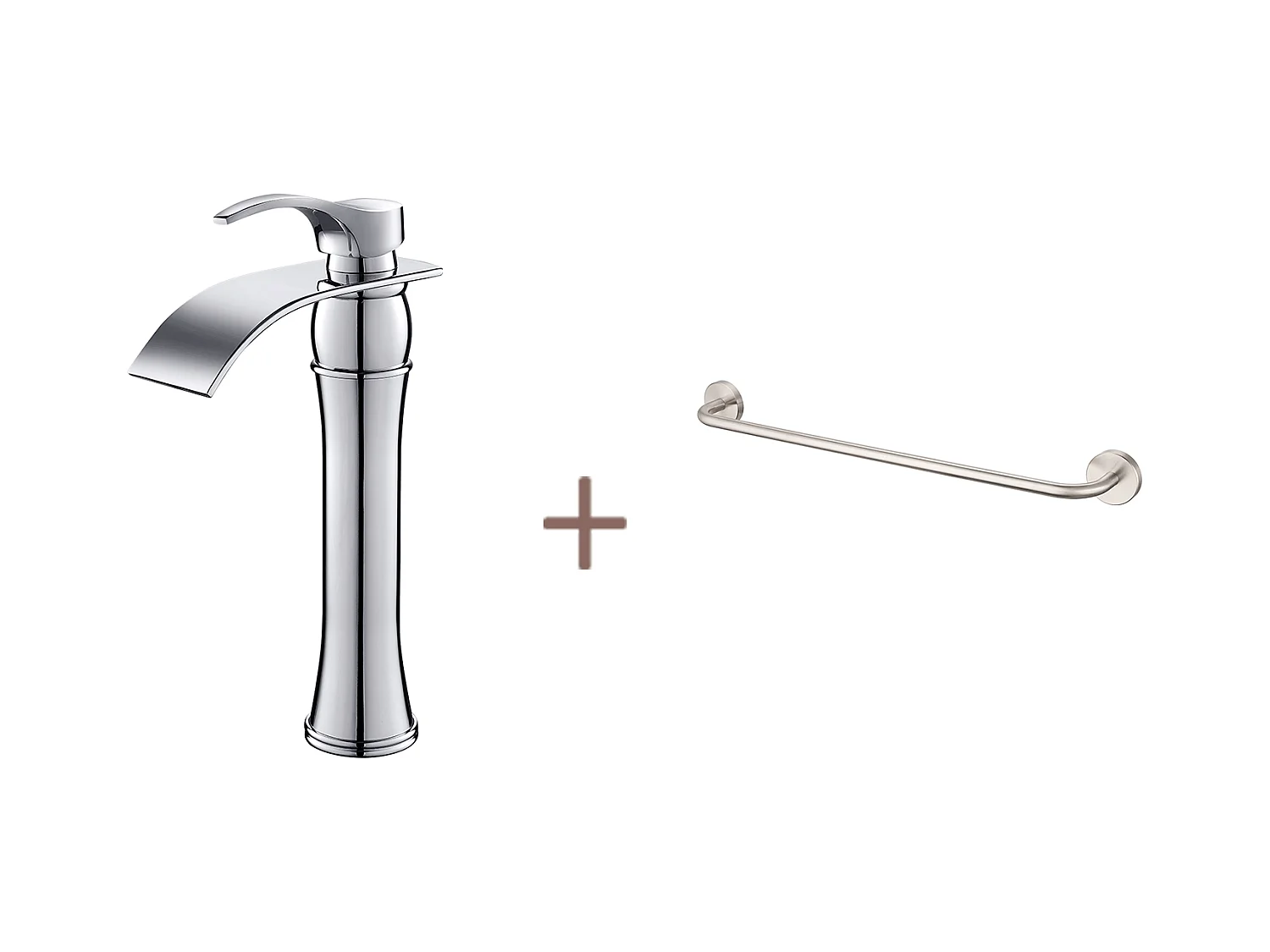 Auralum maxWastafelmengkraan Waterval Wastafelkraan/Wastafel Hoge Uitloop Moocommand,Verchroomd+60cm Handdoekhouder Badkamer Zelfklevend of Boren,Rox