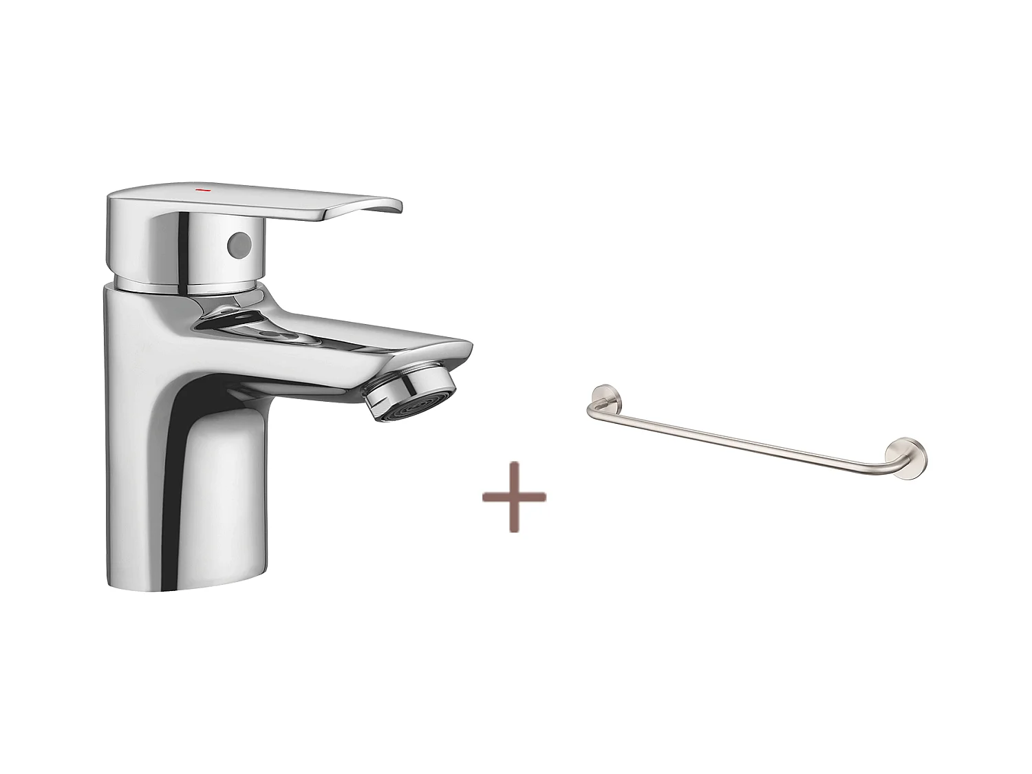 Wastafelmengkraan met één gat chroom met gat trekker afvoer, koud/warm water + 60cm handdoekhouder badkamer zelfklevend of boren in roestvrij staal 304