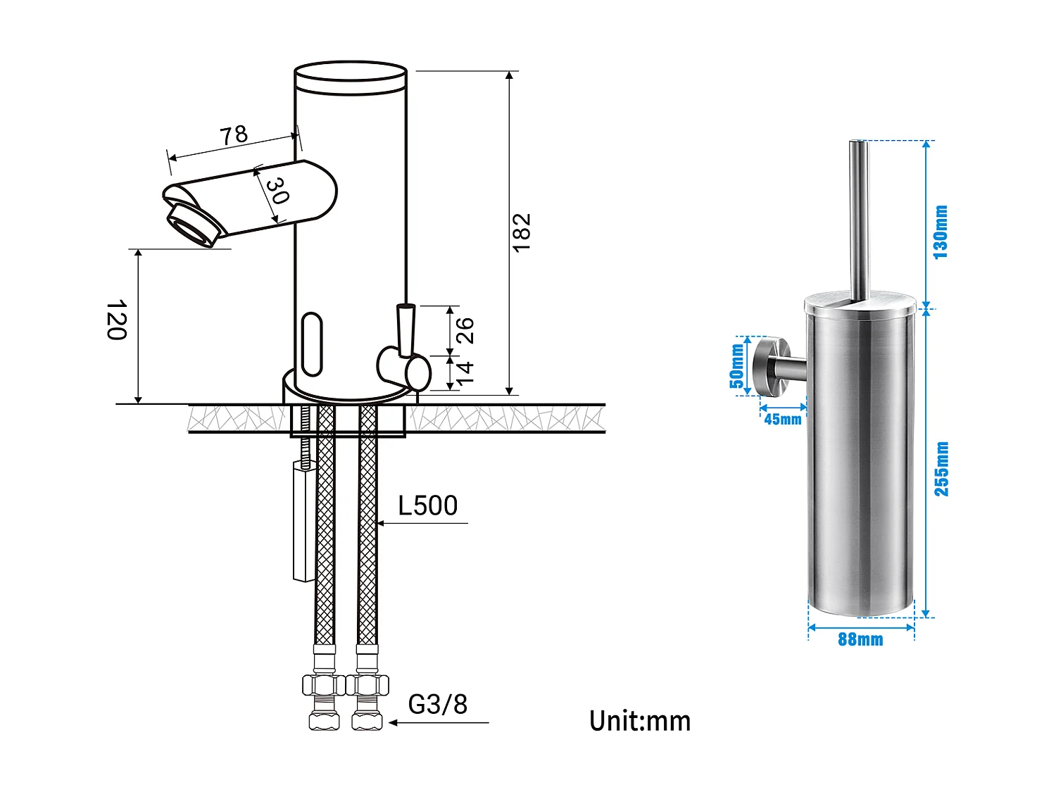 Elektronische Infrarood Wastafel Koud/Warm Water Mengkraan Chroom Messing + Toiletborstelhouder Roestvrij Staal Wc-borstel Wandmontage