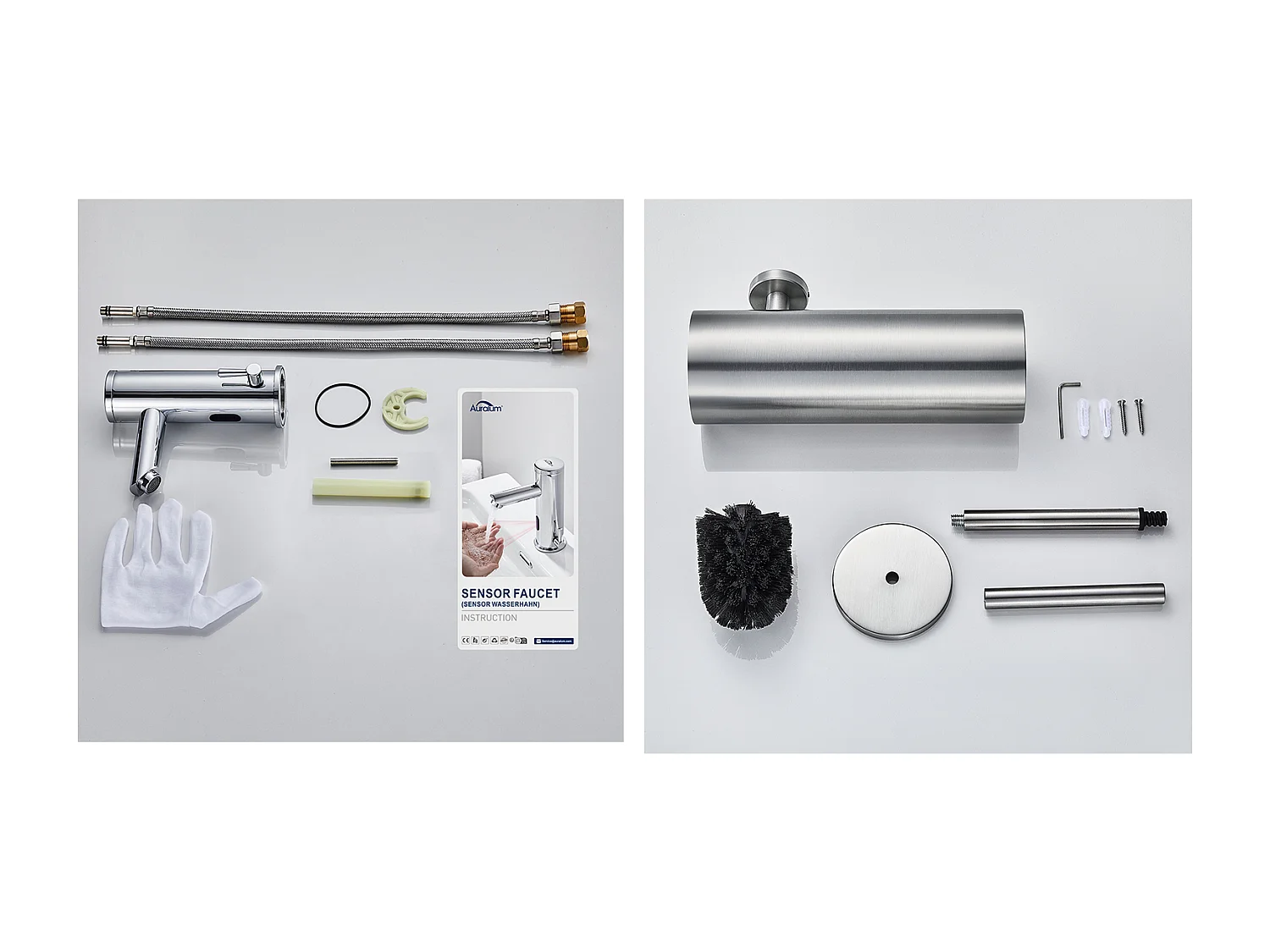 Elektronische Infrarood Wastafel Koud/Warm Water Mengkraan Chroom Messing + Toiletborstelhouder Roestvrij Staal Wc-borstel Wandmontage