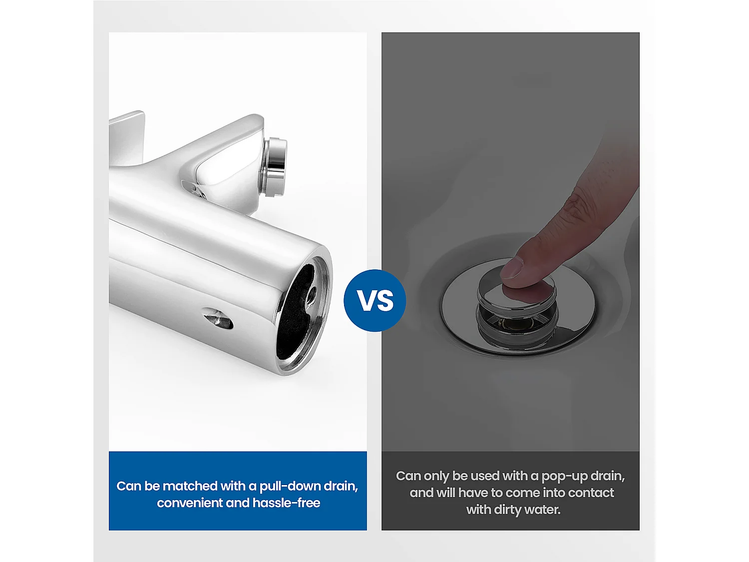 Mezclador Lavabo Monoagujero Cromado con Orifio de Desagüe, AGUA Fría/Cálido+Porta Cepillo Inodoro Acero Inoxidable Cepillo WC Mural