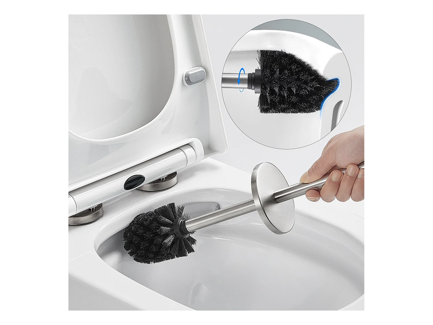 Wastafelmengkraan met één gat chroom en trekkergatE van Afvoer, Koud/Warm WATER + Toiletborstelhouder RVS Toiletborstel Wandmontage