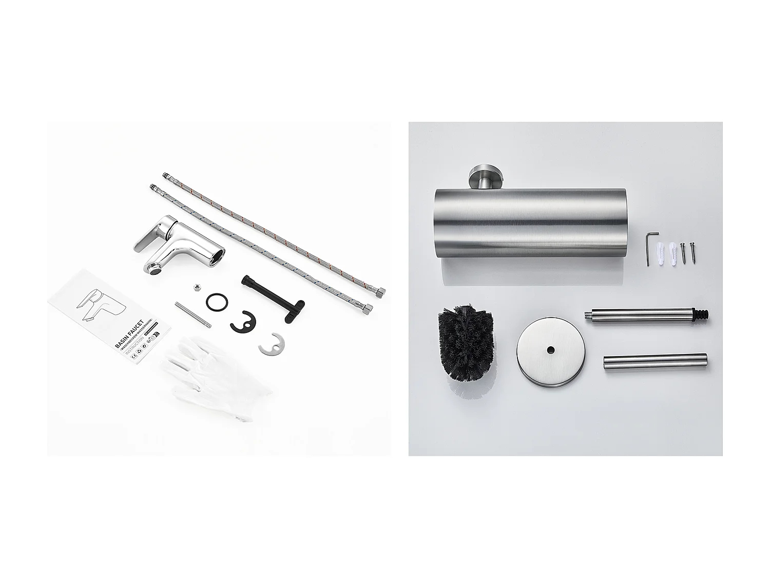 Wastafelmengkraan met één gat chroom en trekkergatE van Afvoer, Koud/Warm WATER + Toiletborstelhouder RVS Toiletborstel Wandmontage