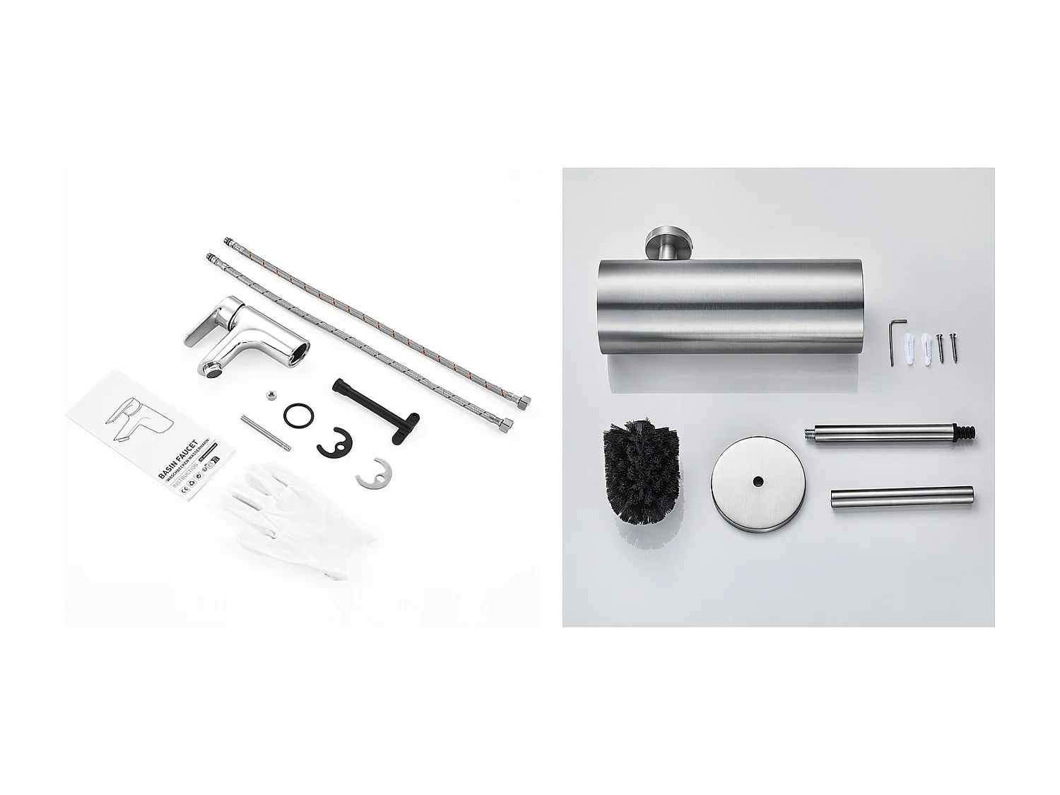 Wastafelmengkraan met één gat chroom en trekkergatE van Afvoer, Koud/Warm WATER + Toiletborstelhouder RVS Toiletborstel Wandmontage