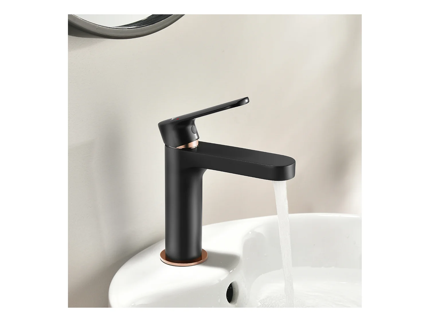 AuraLum Max Robinet Salle de Bain,Design Elégant Robinet Lavabo,Mitigeur en Laiton,Eau Chaude/Froide Disponible, Robinetterie Noir G 3/8,EU Modèle
