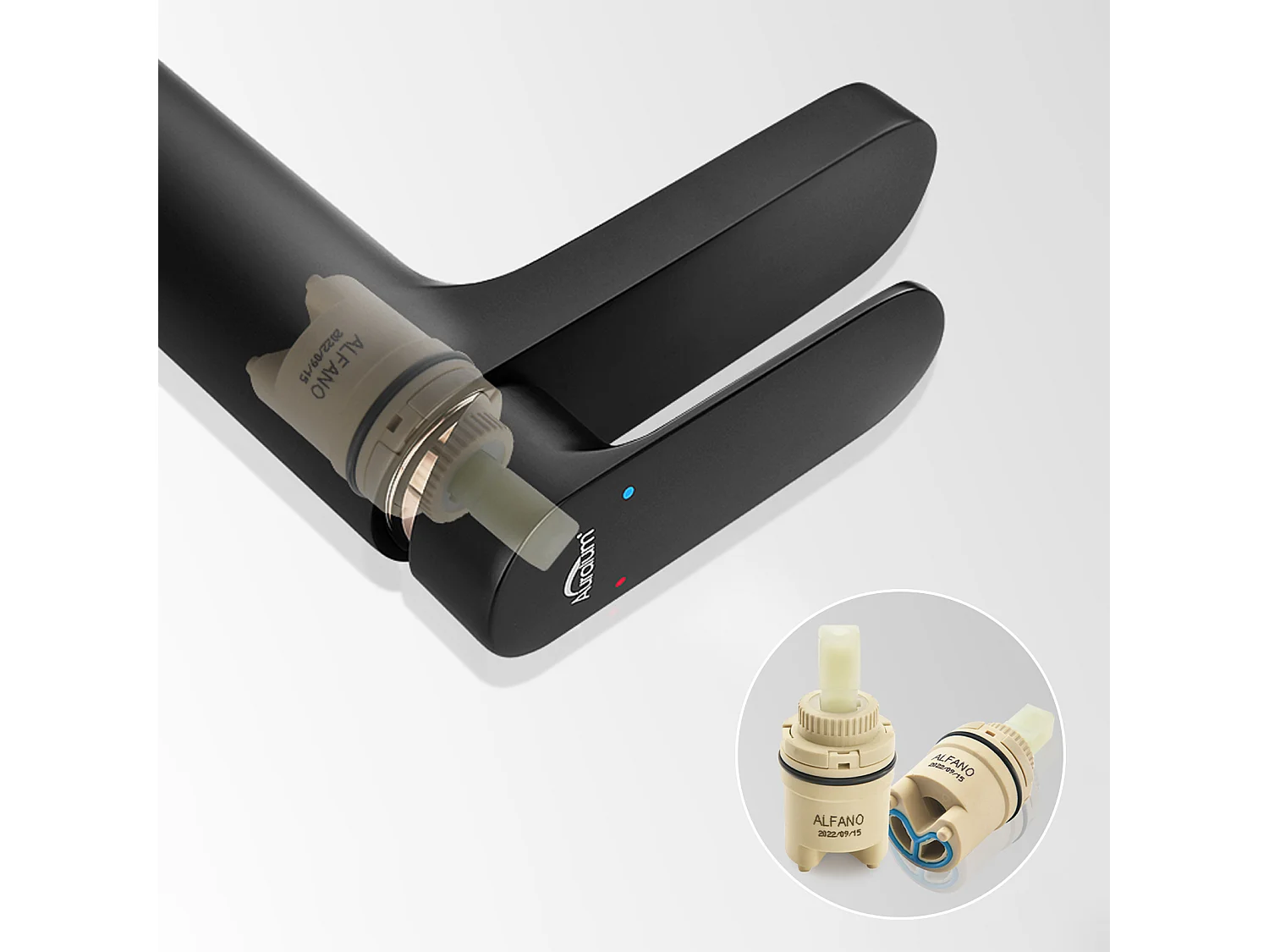 AuraLum Max Badkamerkraan, Stijlvol Design Wastafelkraan, Messing Mengkraan, Warm/Koud Water Beschikbaar, Kranen Zwart G 3/8, EU Model