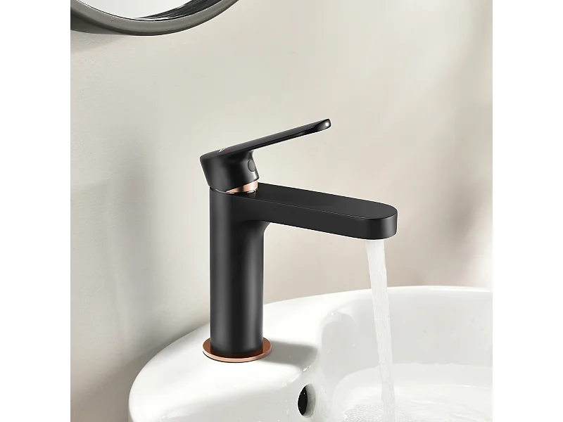 AuraLum Max Badkamerkraan, Stijlvol Design Wastafelkraan, Messing Mengkraan, Warm/Koud Water Beschikbaar, Kranen Zwart G 3/8, EU Model