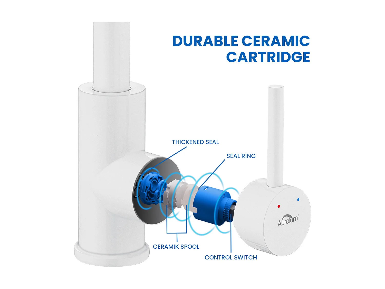 Robinet Lavabo Blanc Rotation 360°,Barboteur démontable,Eau froide/chaude+Siphon Lavabo Forme U Tube de Siphon Anti-odeurs,Ø32 mm,Chromé