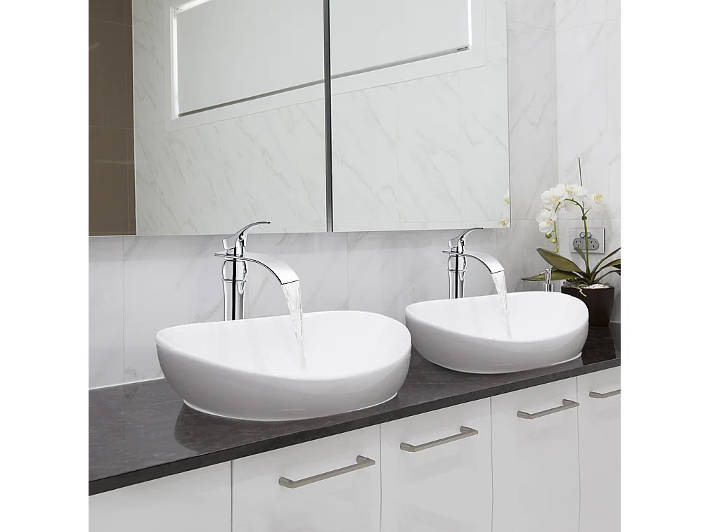 AuraLum Max Mengkraan LAvabo Cascade wastafel- en wastafelkraan, hoge monocommando uitloop voor badkamer, messing verchroomd, EU model