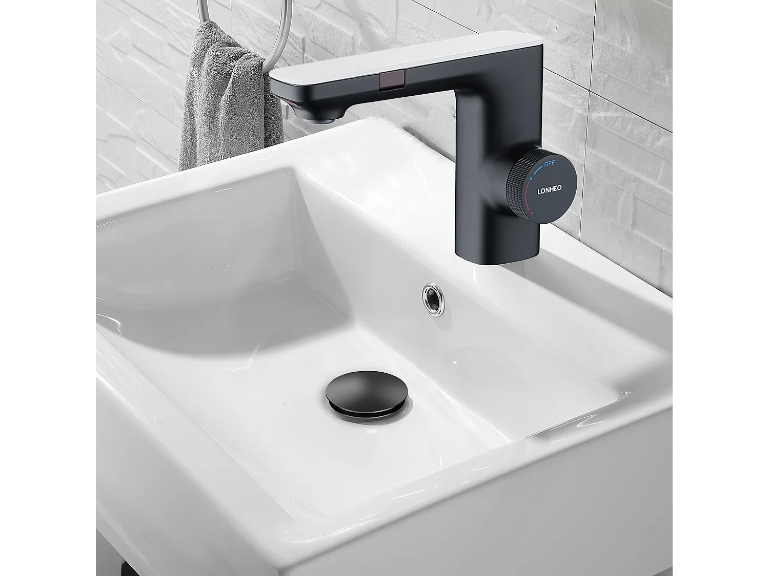 Wastafelmengkraan Infraroodsensor Intelligent Automatisch, Messing ZwartWater+Wastafelafvoer Pop-up met Universele Automatische Overloop, Zwart