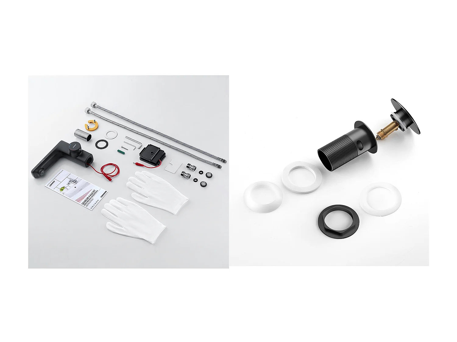 Wastafelmengkraan Infraroodsensor Intelligent Automatisch, Messing ZwartWater+Wastafelafvoer Pop-up met Universele Automatische Overloop, Zwart