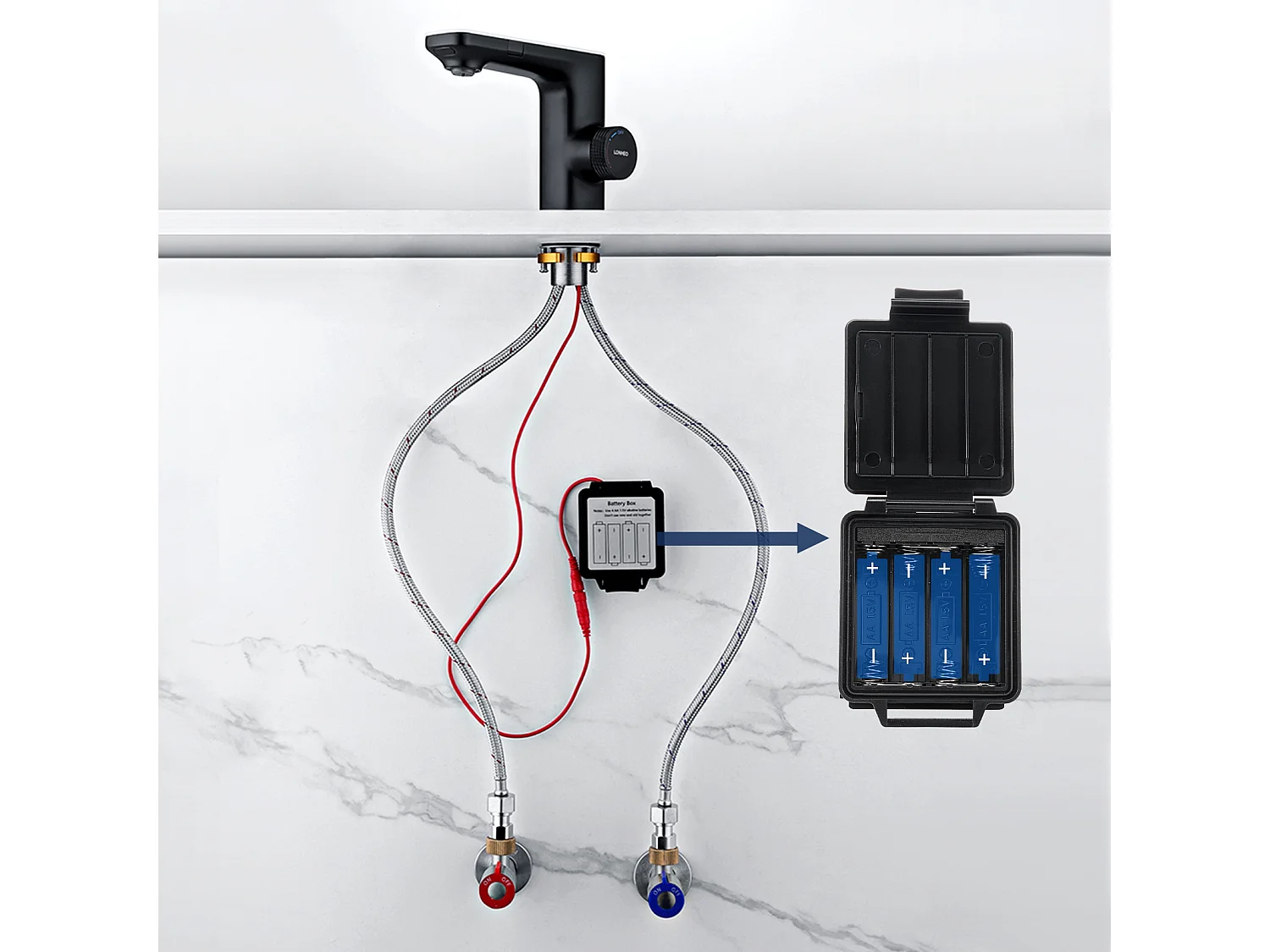 Wastafelmengkraan Infraroodsensor Intelligent Automatisch, Messing ZwartWater+Wastafelafvoer Pop-up met Universele Automatische Overloop, Zwart
