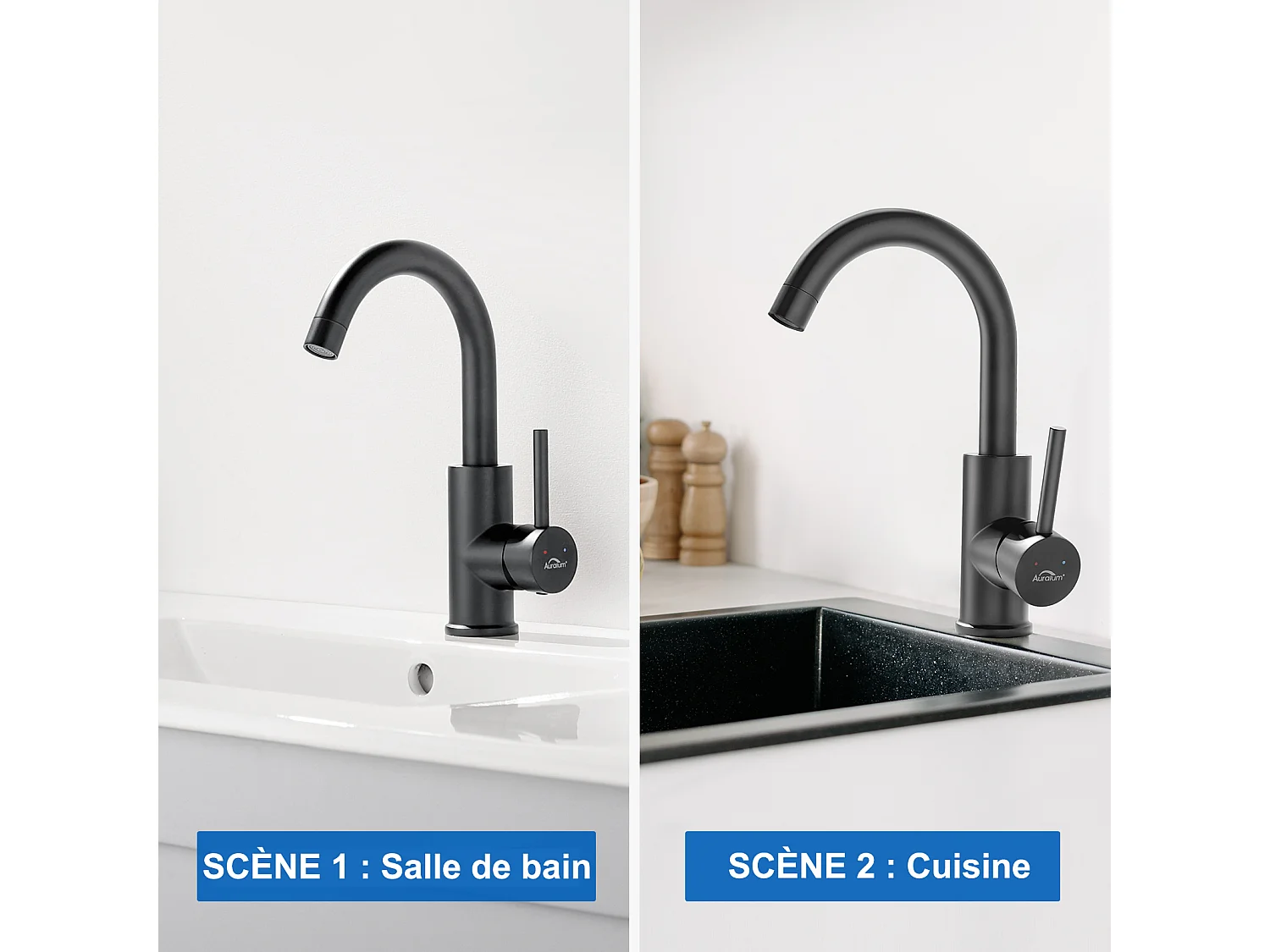 Mezclador Lavabo,Auralum max Grifo Baño Negro Rotativo 360°,Aireador Demotable+Porta Toallas de Baño,Autoadhesivo/ Perforación,60CM,INOX