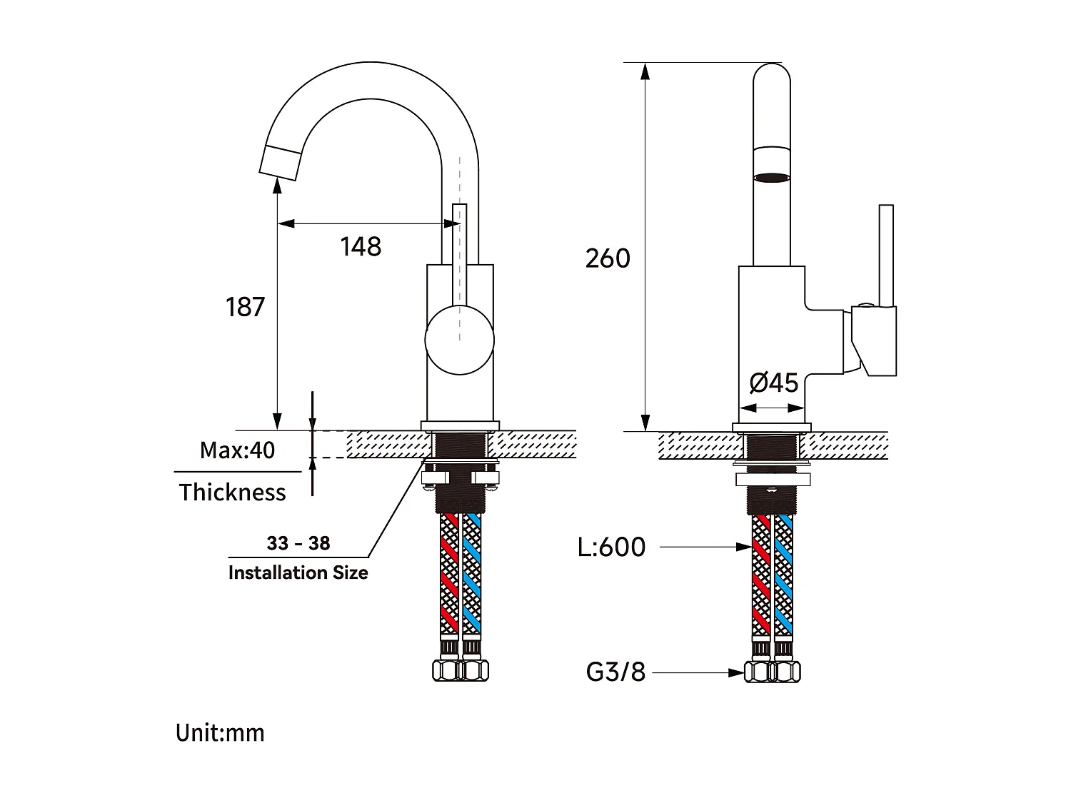 Wastafelmengkraan, Auralum max360° Draaibare Zwarte Badkamerkraan,Demonteerbare Beluchter+Badkamer Handdoekrek,Zelfklevend/ Boren,60CM,ROEST