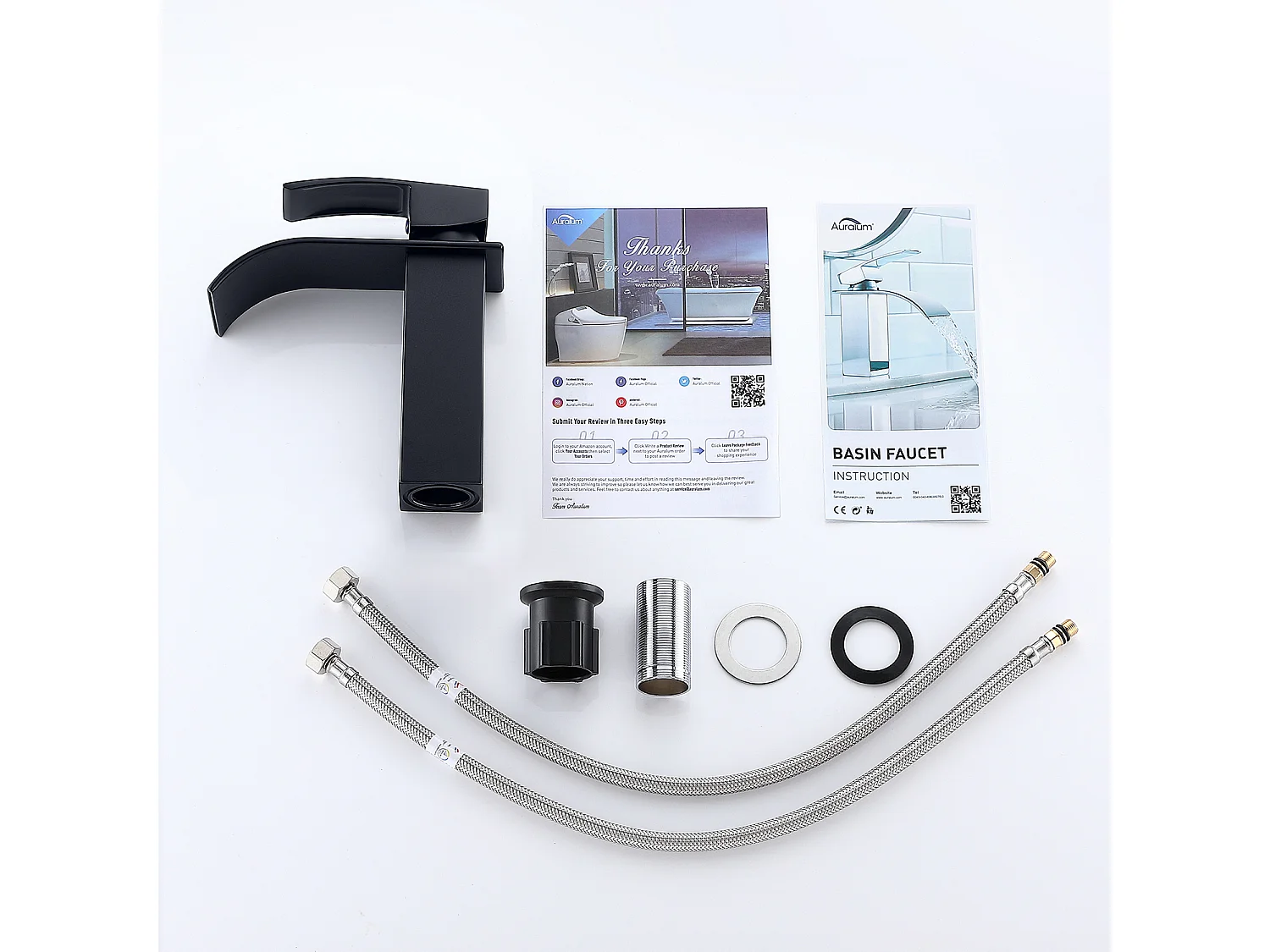 AuraLum Max Mezclador Lavabo Cascada Monocontrol Grifo para Lavabo y Lavabo Baño RobiLimpia Mezclador Agua y Fría Latón Negro,Modelo UE