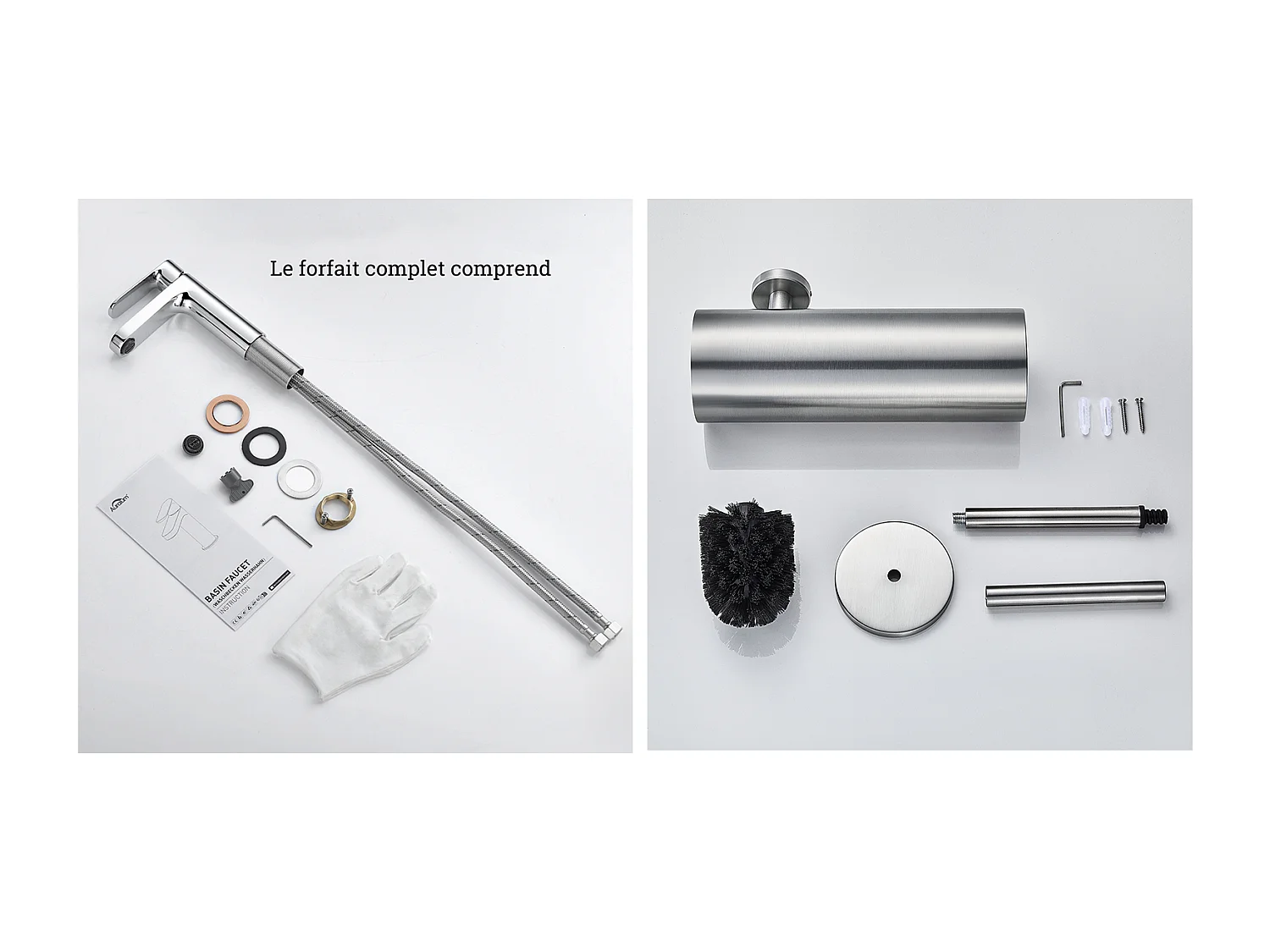 Robinet Salle Bain Moderne, Mitigeur Lavabo,Finition or Rose,Chromé+Porte Brosse Toilette Acier Inoxydable Brosse WC Mural