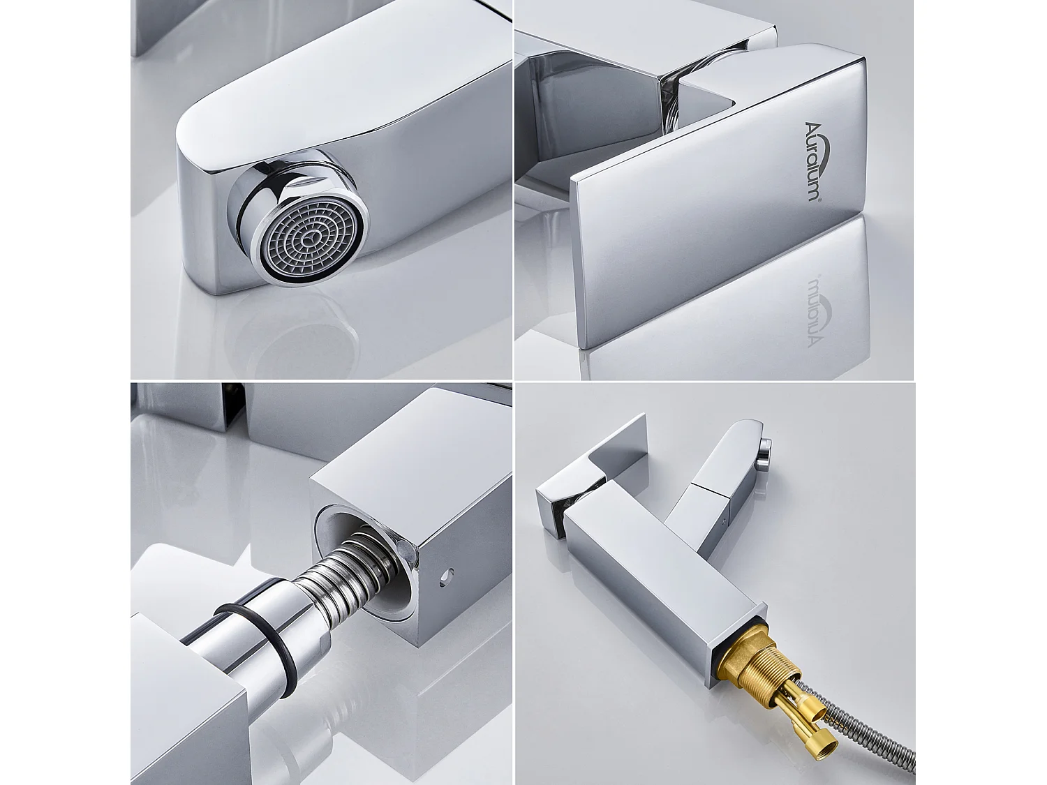 Grifo Lavabo con Ducha Extraíble Grifo Baño Latón Cromado Mezclador de Lavabo Agua Fría y Caliente Grifos para Baño,Modelo UE