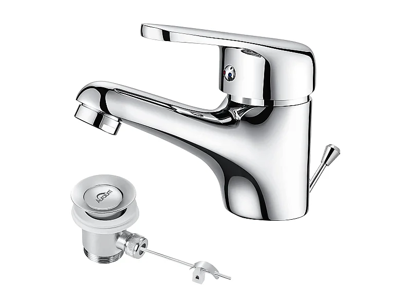 AuraLum Max Mezclador Lavabo MonotRou con Tirador de Drenaje, Desagüe Incluido, Grifo de Baño Cromado Grifo de Latón Espumante Desmontable,Modelo UE
