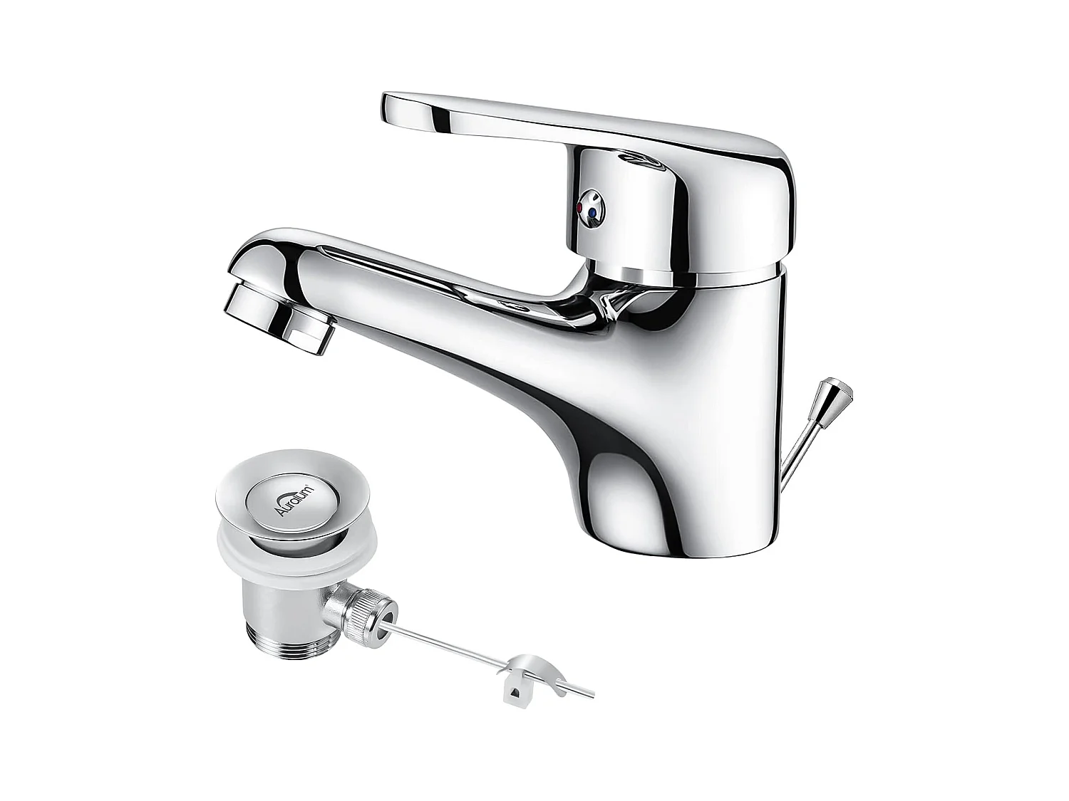 AuraLum Max Mitigeur Lavabo avec Tirette de Vidage, Bonde Incluse, Robinet Salle de Bain Chromé Robinetterie en Laiton Mousseur Démontable,EU Modèle