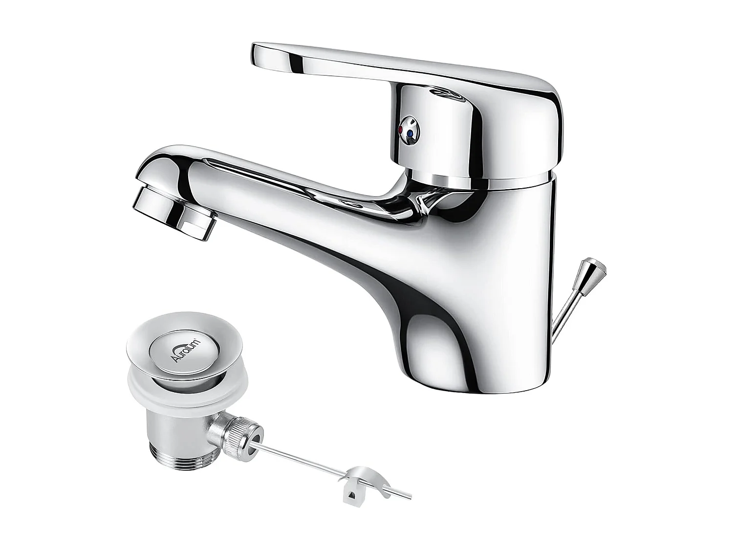 AuraLum Max Mezclador Lavabo MonotRou con Tirador de Drenaje, Desagüe Incluido, Grifo de Baño Cromado Grifo de Latón Espumante Desmontable,Modelo UE