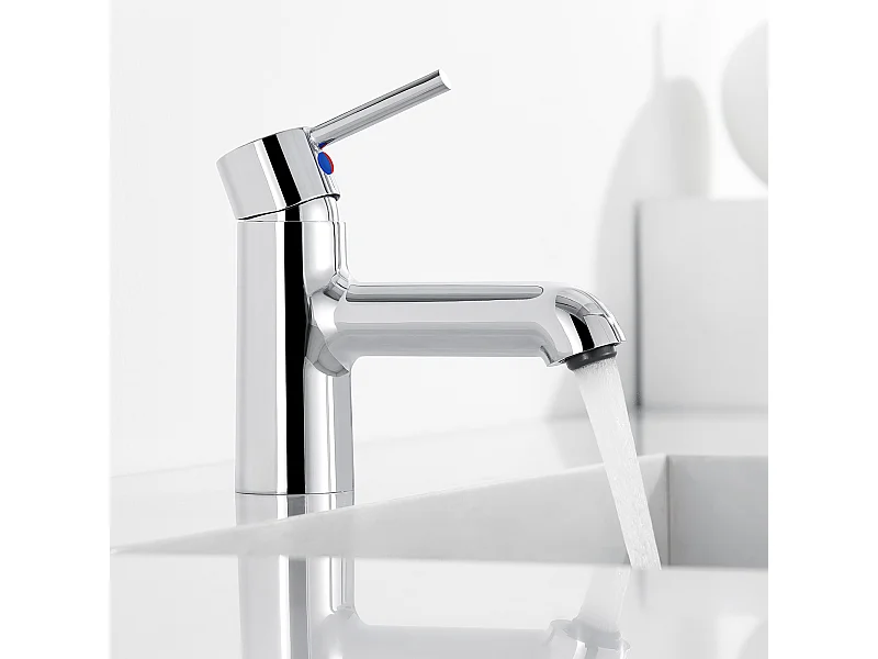 Rubinetto lavabo cromato con collegamento flessibile, Miscelatore lavabo Miscelatore SaLle Bagno Acqua Fredda/Caldo con Becco Altezza 134mm