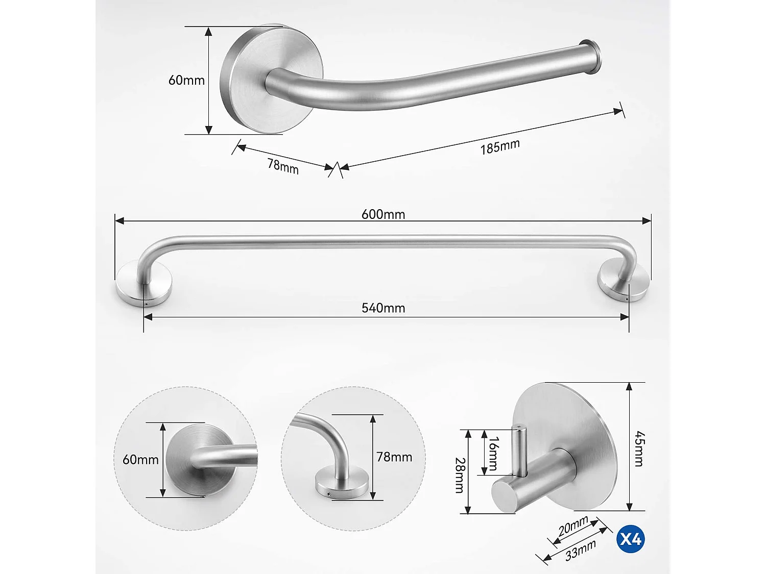Mezclador lavabo de latón de un solo orificio con espumador desmontable+conjunto accesorios baño 6 piezas, autoadhesivo/perforar,inox,cepillado