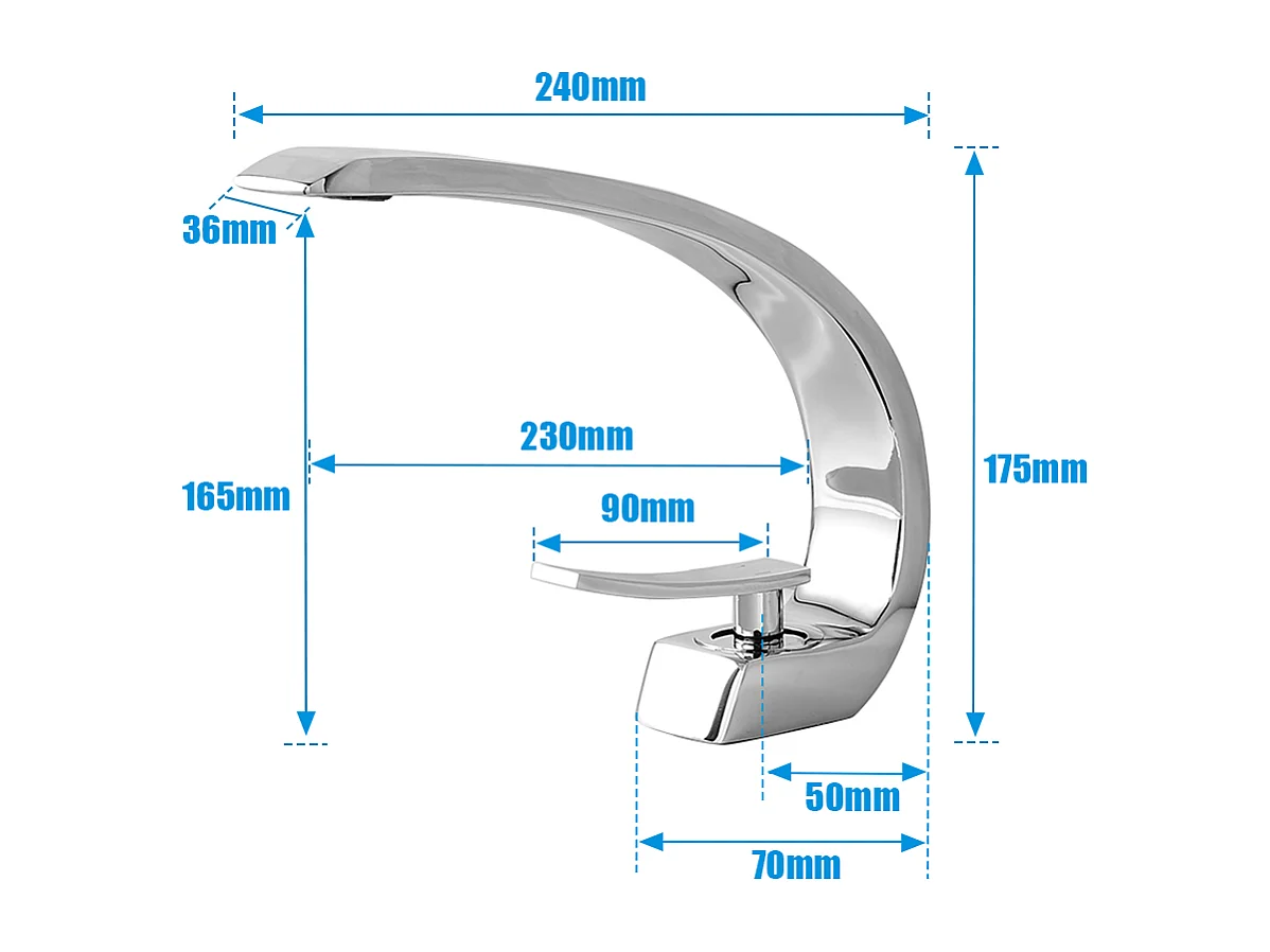 Auralummax Arc Mitigeur Lavabo en Laiton Monotrou avec Mousseur Démontable+Ensemble Salle Bain Accessoire 6 Pièces,Auto-adhésif/percer,Inox,Brossé