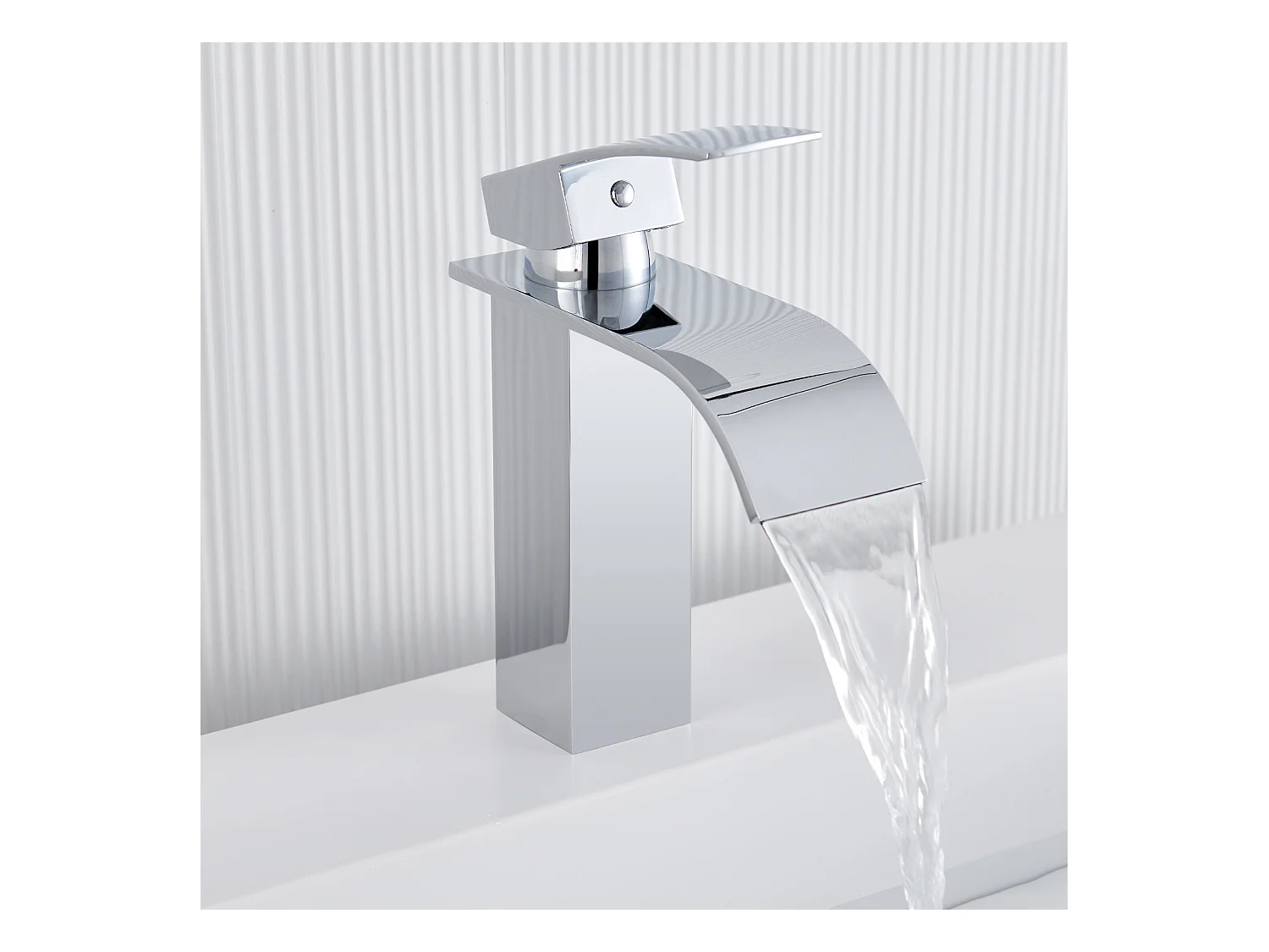 Auralum Max Robinet de Lavabo Cascade Chromé,Robinetterie de Salle Bain avec l'Eau Froide/Chaude,Mitigeur Lavabo Inox 304 de Super Qualité